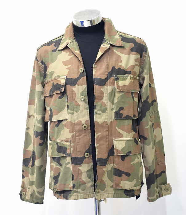 【中古】REMI RELIEF &times; BEAMS PLUS （レミレリーフ &times; ビームスプラス）別注 ミリタリーシャツ ジャケット Military Shirt Jacket Cotton コラボ 迷彩 カモ Camo S アメカジ ストリート Surf サーフ Street カジュアル BDU M-65 MADE IN JAPAN カバーオール ファティーグ｜used select shop Greed
