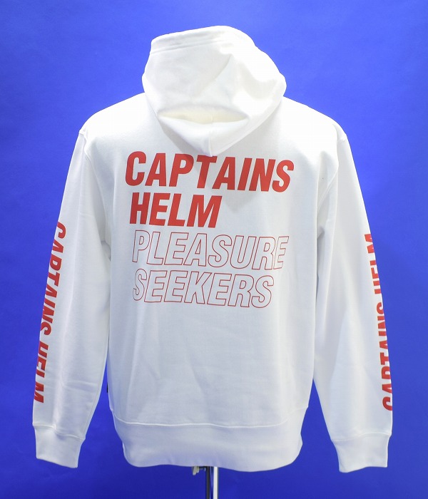 【新品】 CAPTAINS HELM（キャプテンズヘルム）PLEASURE SEEKERS HOODIE プレジャーシーカーズ フーディー L/S 長袖 プルオーバー パーカー PULLOVER PARKA HOODY ブルゾン OFF WHITE 白 M LOGO ロゴ キャンプ サーフ おしゃれ アメカジ ストリート スウェット CH24-AW-T12｜used select shop Greed