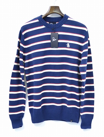 【新品】by Parra (バイパラ) KNITTED PULLOVER STRIPES クルーネックプルオーバー ストライプニット セーター crew neck sweater NAVY BLUE M Rockwell By Parra ストリート カジュアル|used select shop Greed