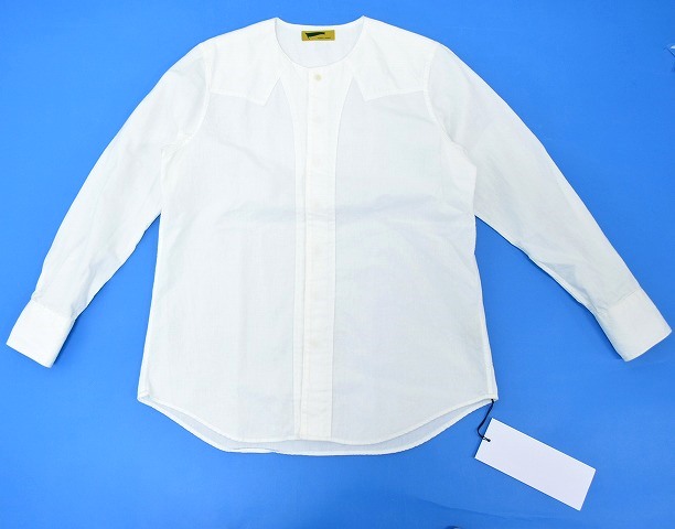 【新品】HURRAY HURRAY （フレイフレイ）Collarless Chambray Western Shirts カラーレスシャンブレーウエスタンシャツ WHITE 長袖シャツ Collar omit Western 1 長袖 ノーカラー
