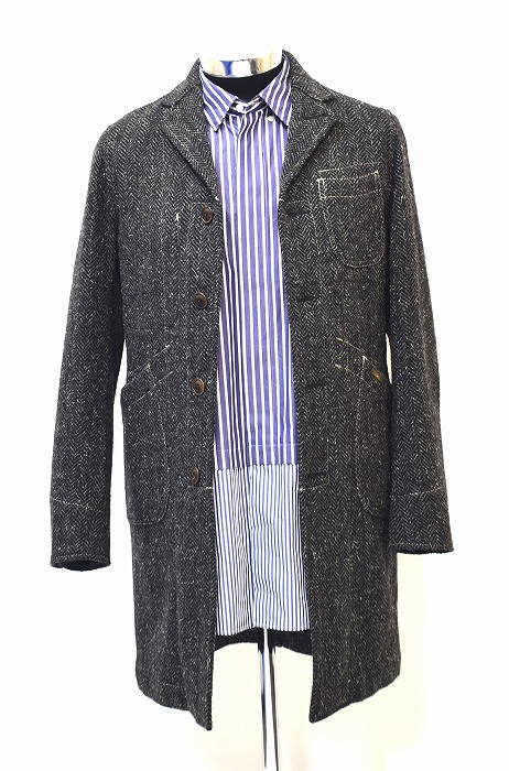 【中古】Johnbull (ジョンブル) TWEED WORK COAT ツイード ワーク コート ハーフ CHARCOAL S WOOL ウール アメカジ ストリート トラッド カジュアル ヘリンボーン チェスター フィールド 日本製