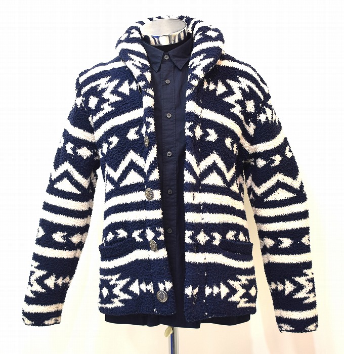 【美中古】ANTIBALLISTIC（アンティバルリスティック）172-AN5167 Shawl Collar Knit Jacket ショールカラー ニット カーディガン NAVY/WHITE M ブルゾン【中古】もこもこ ざっくり カウチン NATIVE ネイティブ コンチョ SURFサーフ キャンプ アウトドア ジャケット おしゃれ