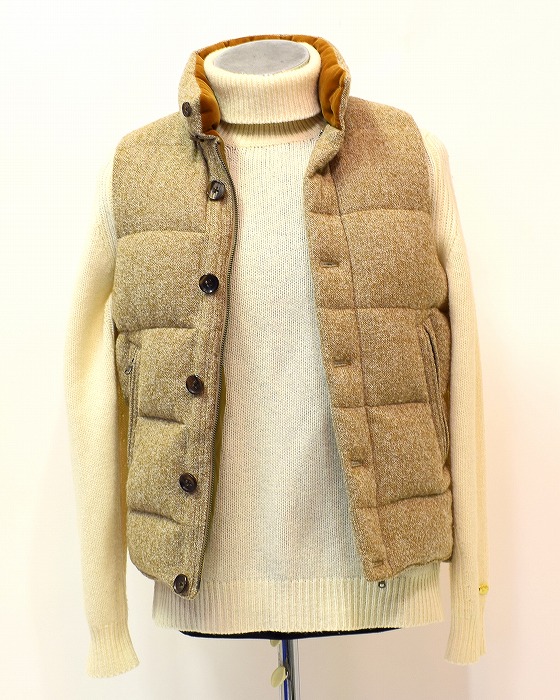 【中古】 EDIFICE (エディフィス) Wool Down Vest ウールダウンベスト レイヤード Beige 44 襟ベロア コンサバ おしゃれ トラッド Tops トップス アウター ダブルジップ