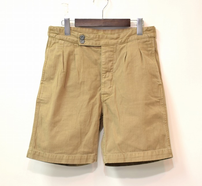 【中古】Nigel Cabourn (ナイジェルケーボン) × LYBRO (ライブロ) P-60 PLEATED SHORT HB コットン ヘリンボーン２プリーツ ショーツ OLIVE 30 Military ミリタリー WORK ワーク Cotton イギリス軍 グルカ 英国 ショートパンツ ハーフ 短パン Pants ボトム 80401351005