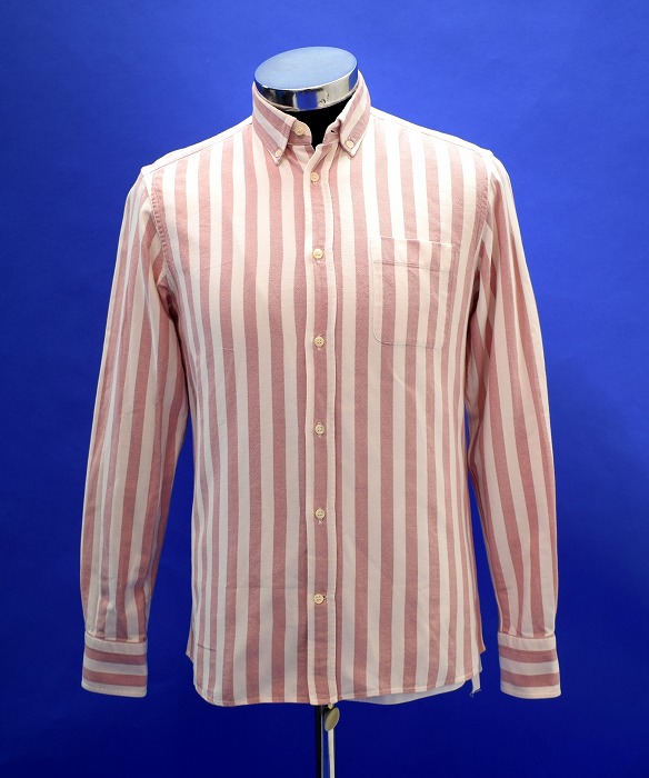 【中古】MAISON KITSUNE (メゾン キツネ) &times; THOMAS MASON (トーマスメイソン) B.D.SHIRT ロンドンストライプ ボタンダウン 長袖シャツ STRIPE L/S イタリア製 Cotton 38 メンズ おしゃれ カジュアル キレカジ ストリート コンサバ トラッド RED/WHITE 38｜used select shop Greed
