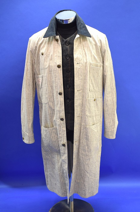 【中古】 BONCOURA (ボンクラ) SHOP COAT PIN STRIPE ピン縞模様 販売店厚地の外套 36 WHITE×BLACK Vintage ヴィンテージ Work 細工物 Military ミリタリー アメカジ 表どおり 古着 日本製 Cotton ダスター ステンカラー ありがた味 覆いかぶせる櫂 アウター