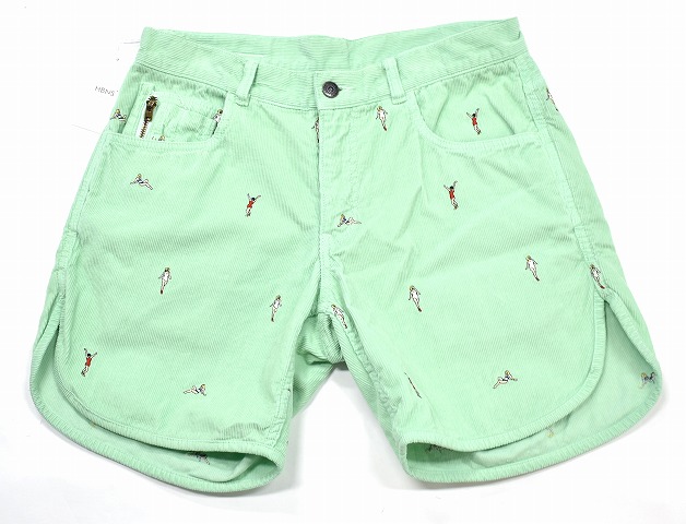 【新品】 HABANOS （ハバノス）EMB CORDUROY SHORTS 刺繍 コーデュロイショーツ ショートパンツ ハーフパンツ HBNS-S02　GREEN M　HBNS ストリート アメカジ