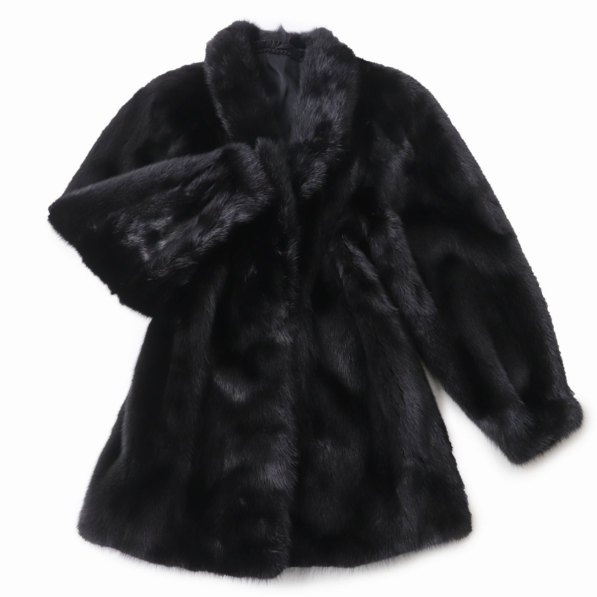 ブラックミンク MINK リアルファー ミドルコート 本毛皮 黒 サイズ13 CHERMINETTE ブラックミンク ミドル丈 ファーコート サイズ13