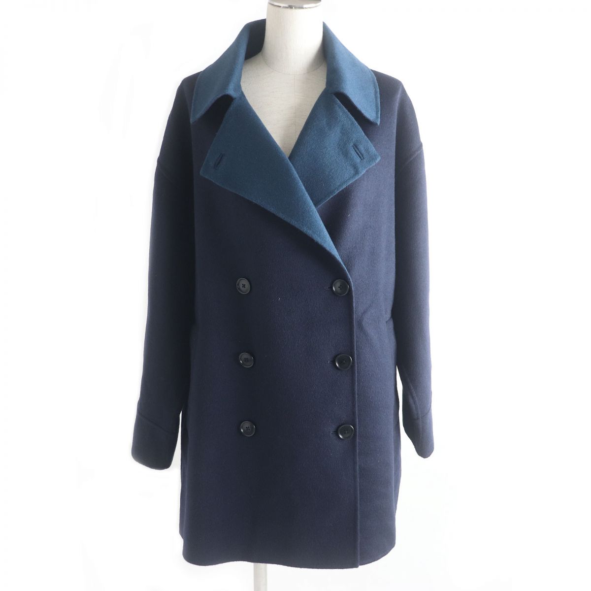 【楽天市場】美品 PS Paul Smith/ポールスミス 無地 ダブルブレスト ミドル丈 チェスターコート/ウールコート ネイビー 42L ...