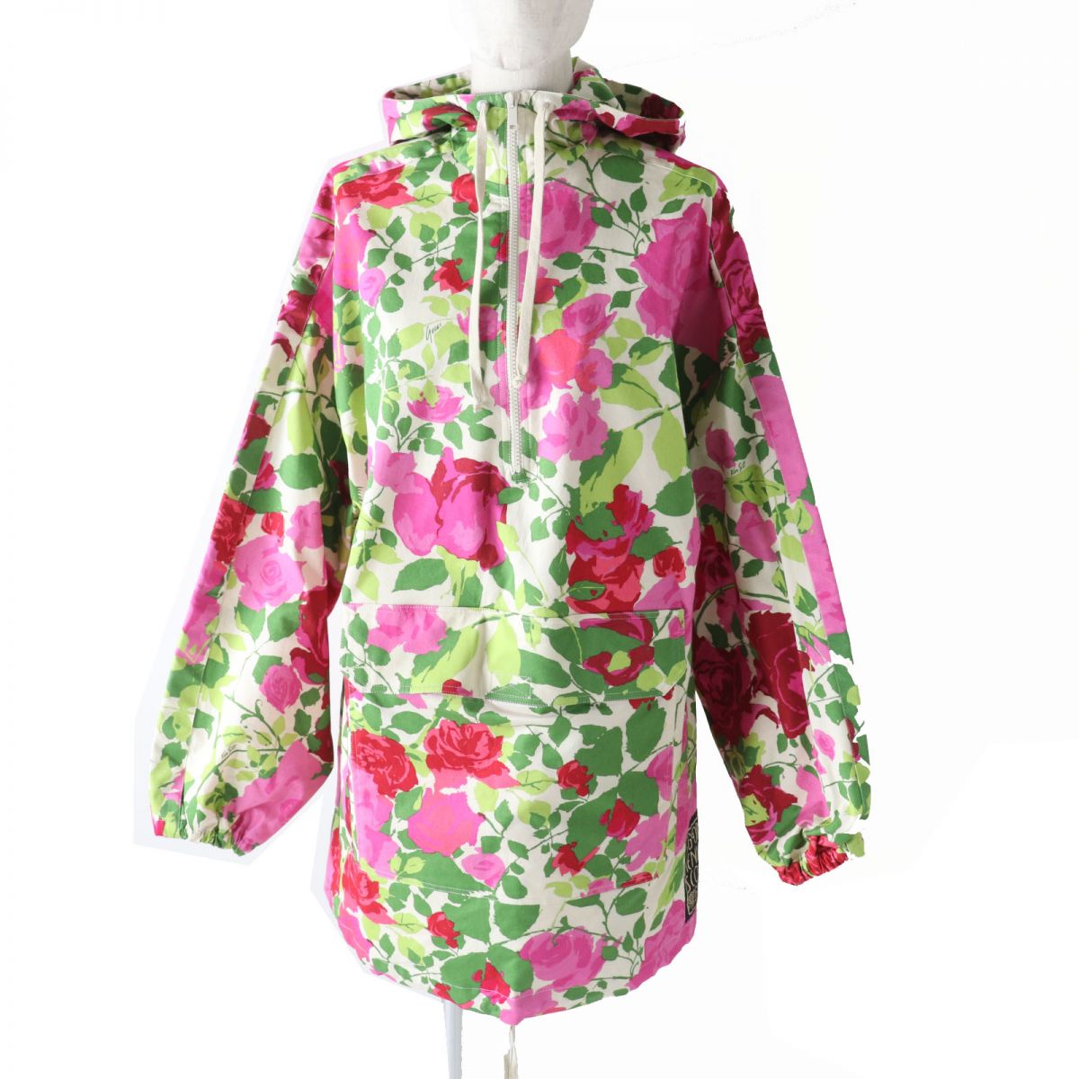 【ドンドン見直し】美品◎正規品 21SS GUCCI グッチ ケンスコット 650618 レディース ハーフＺＩＰ ローズプリントパーカー／アノラック ピンク×赤×緑 XS【中古】