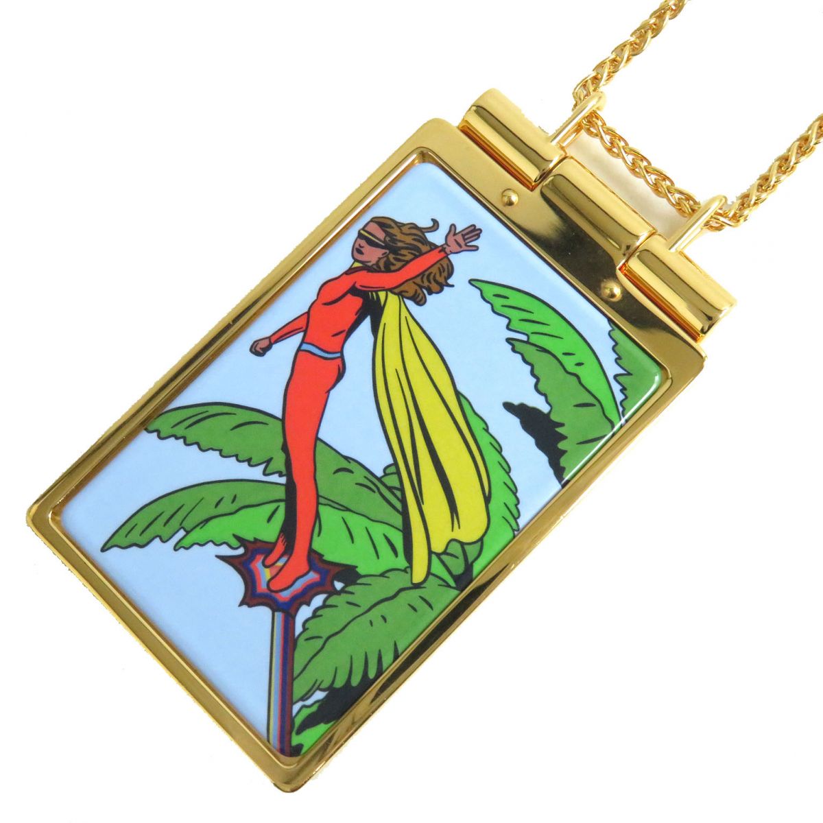 【ドンドン見直し】未使用品△現行品 HERMES エルメス エルメス・オン・ザ・ビーチ ミラー付 ペンダント/ネックレス ゴールド×マルチカラー フランス製 箱付【中古】