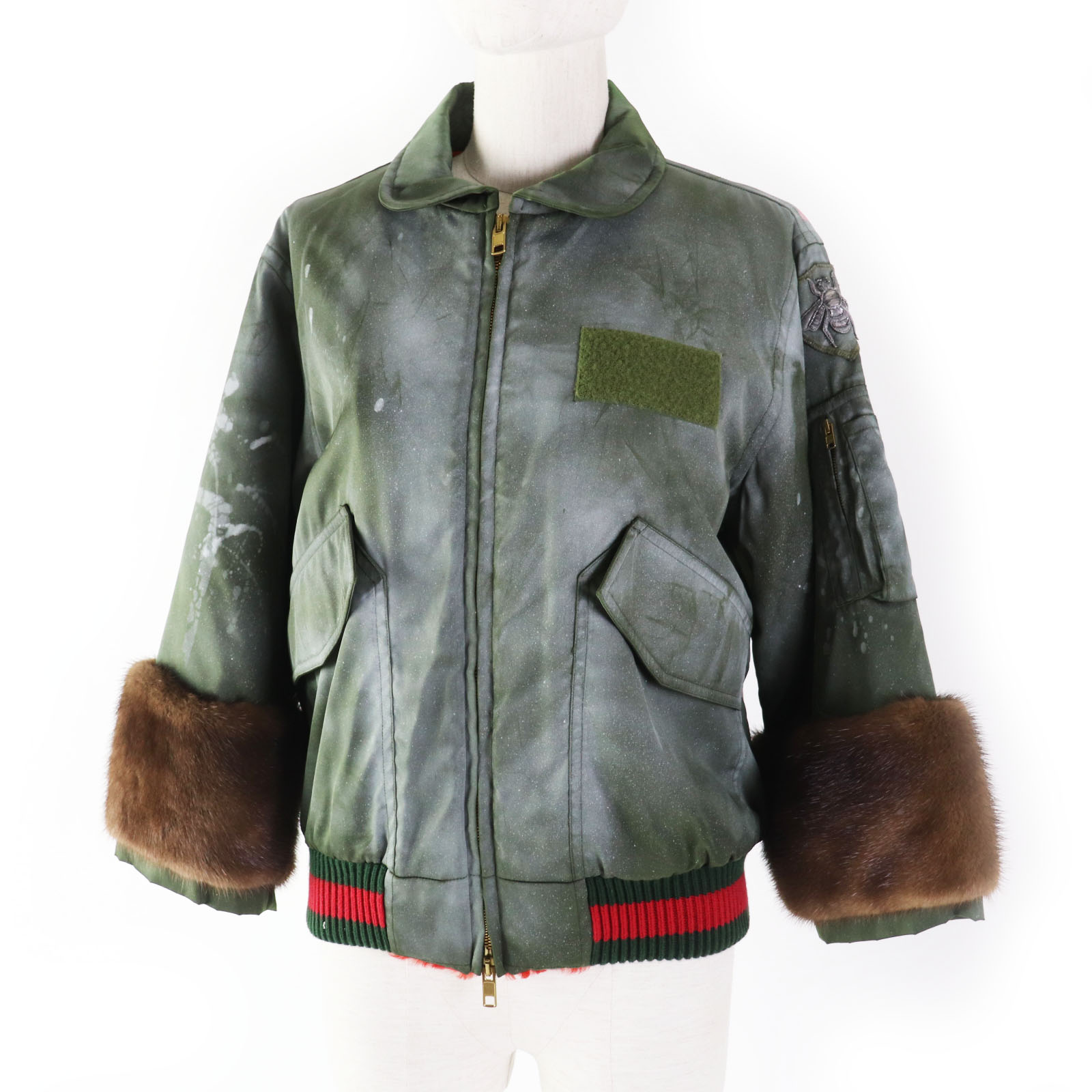 【グッチ】ジャケット 花柄刺繍 ゴールドボタン(40/L)イタリア製 綿 絹 上 GUCCI】グッチ『刺繍入り レザージャケット size38』526814