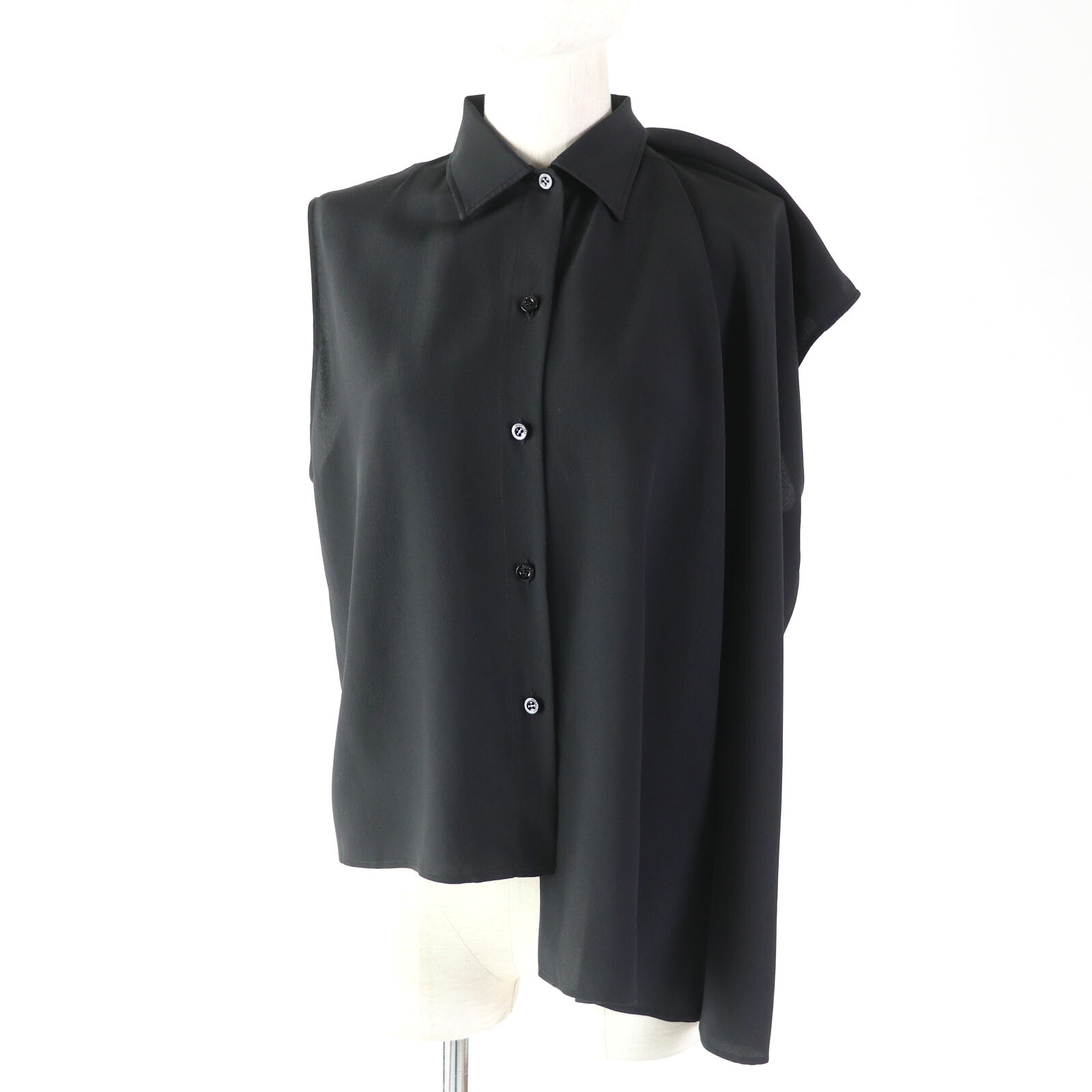 【ドンドン見直し】極美品☆BALENCIAGA バレンシアガ 2018年製 558176 シルク混 アシンメトリー ノースリーブ ブラウス トップス ブラック 34 イタリア製 正規品 レディース【中古】