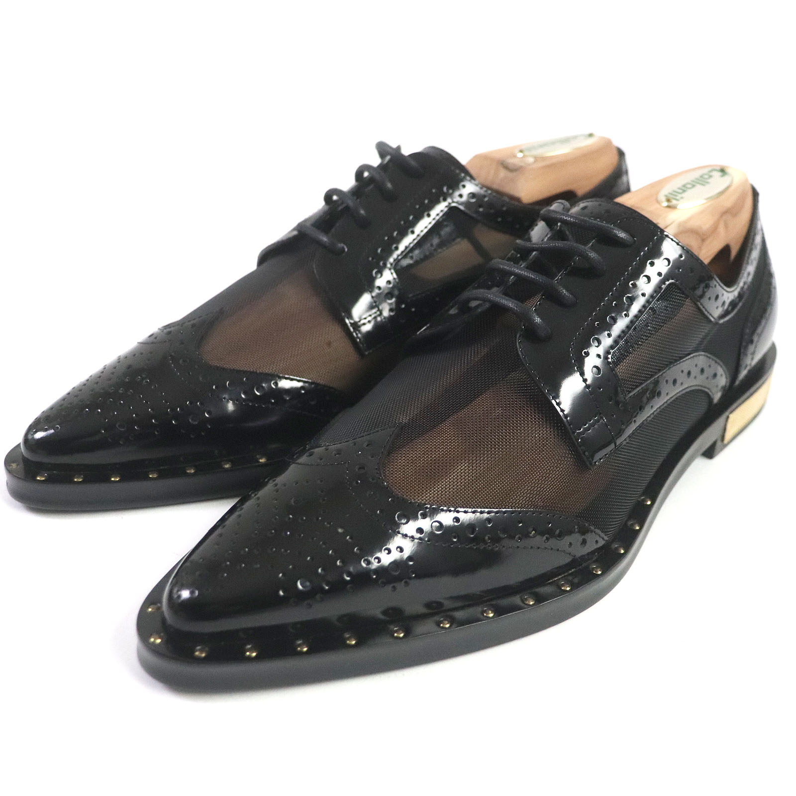 【ドンドン思いかえす】未当て嵌める品□DOLCE\u0026GABBANA ドルチェ＆ガッバーナ 黒引き船 なめし革 ウィングチップ フルブローグ ポインテッドトゥ カクテルドレスルー 御召しものシューズ 黒いこと 35.5 箱・保護すること袋付き添い人 イタリア製 レディース【中古】