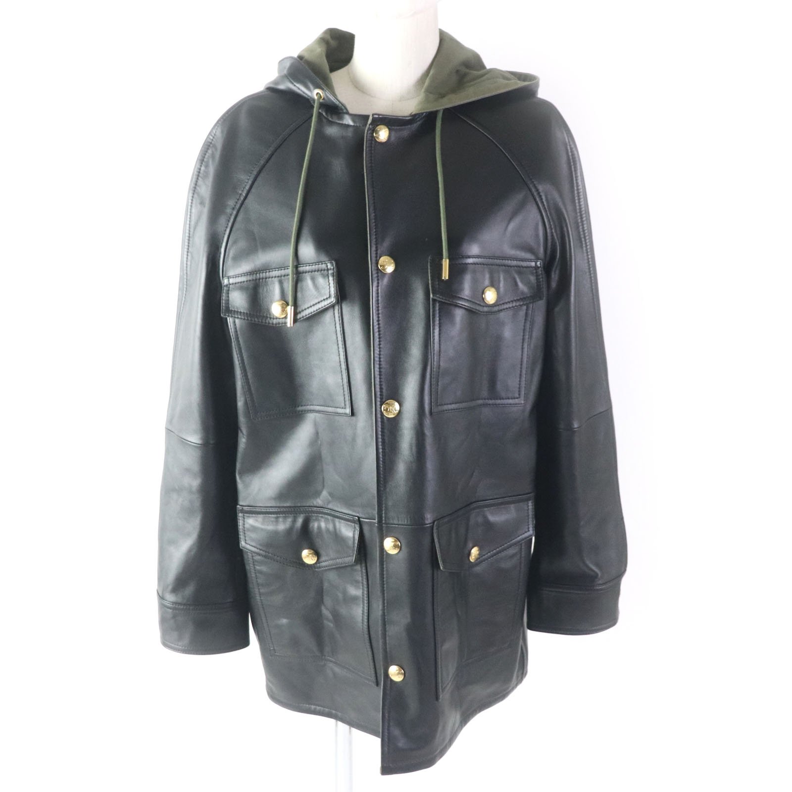 美品★CELINE セリーヌ 23AW 2D493151T プロンジェ 子ヒツジ人はだ 大層らしい大いさ パーカー 黒いこと 34 イタリア製 定まり品 レディース【中古】