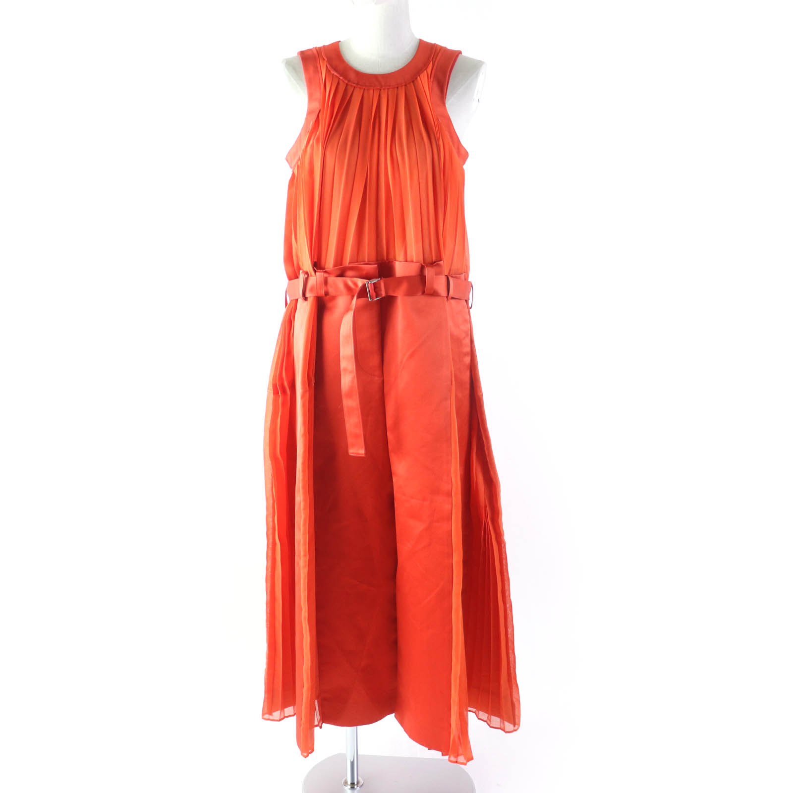 美品★Sacai サカイ 22年製 22-06114 Silk Satin Mix Dress 筋目ひな型 超ロング衣装 オレンジ色 1 日本製 置き目品 レディース【中古】
