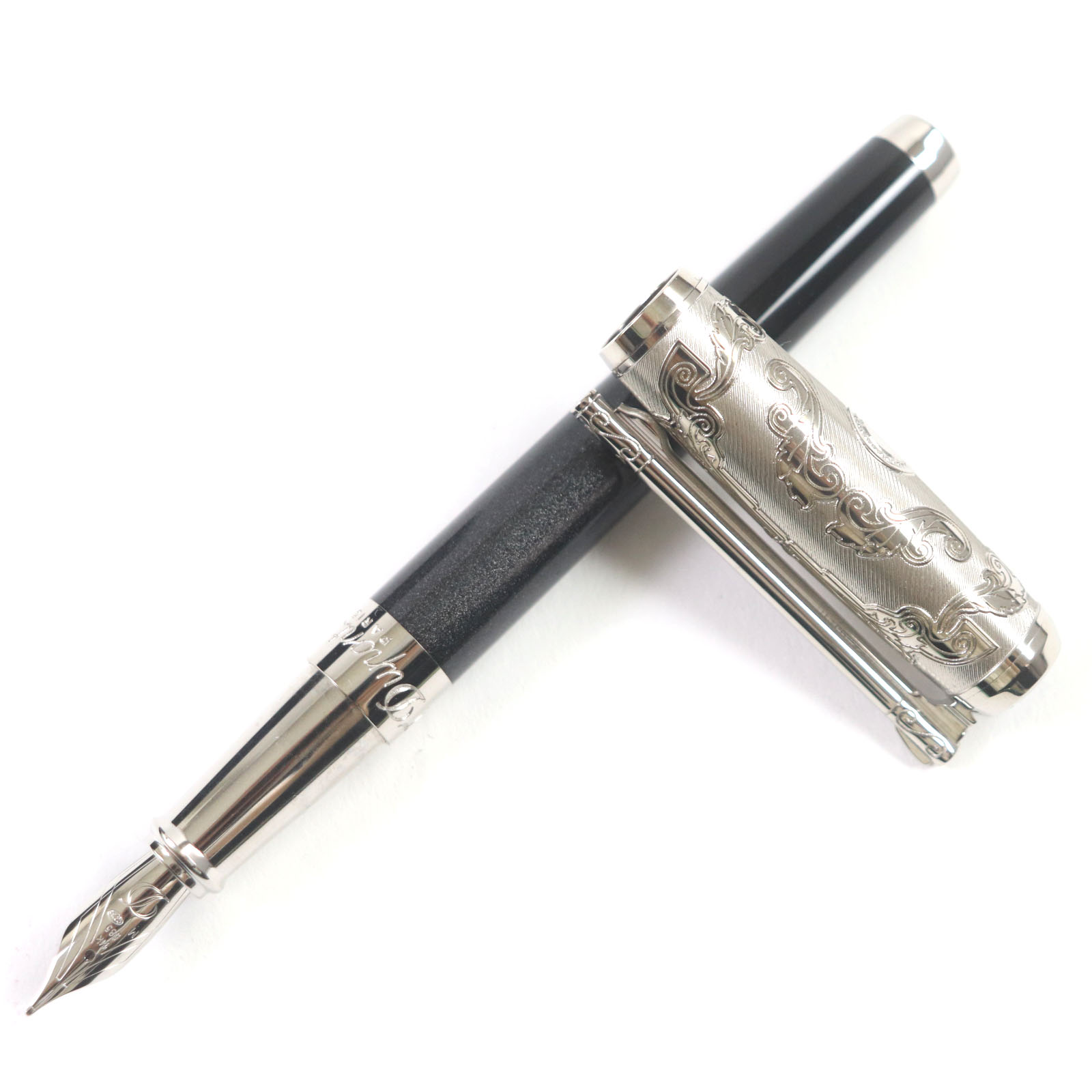 未使用品▼Dupont デュポン ワイルドウェスト ペン先14K Mニブ 198/1500 万年筆 ブラック シルバー ケース付き フランス製 メンズ【中古】