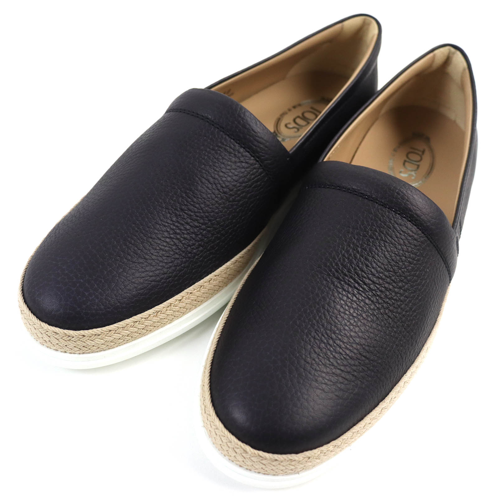 未使用品△TOD’S トッズ PANTOFOLA IMBOTTITA GOMMA TV パントフォラ インボティータ ゴマ テレビ レザー ローファー スリッポン ダークネイビー 大きいサイズ 10 箱・保存袋付き イタリア製 メンズ【中古】