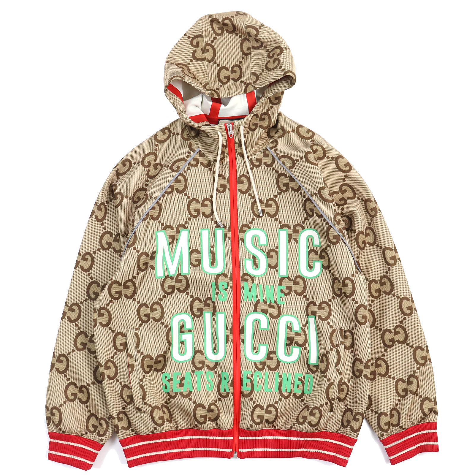 美品　グッチ　ジャンパー　シマ　GG柄　フード付　サイズL　ゴールドベージュ GUCCI グッチ ブルゾン 22SS タイガー GG コレクション 683257