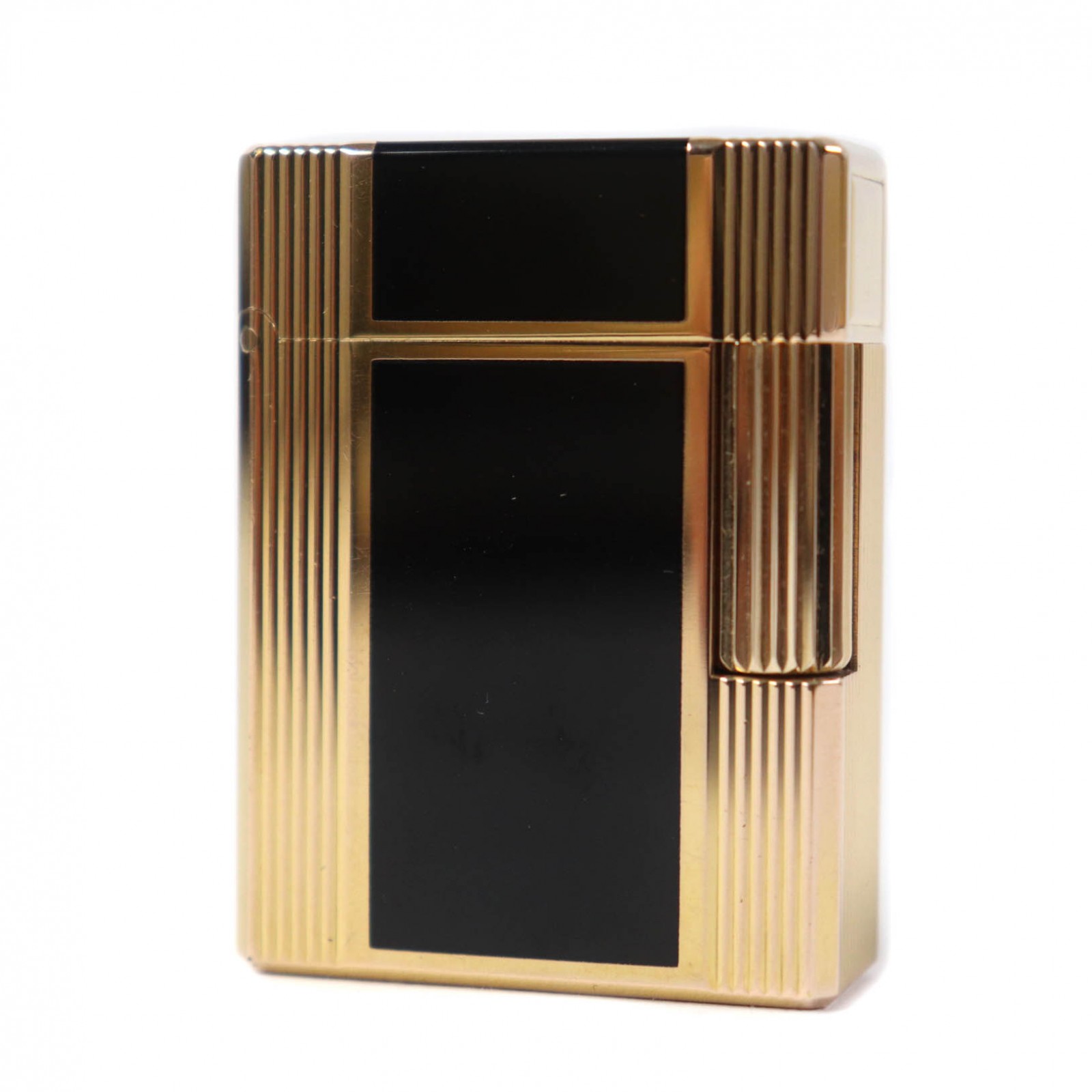 外装美品★Dupont デュポン ライン1 ショート ラッカー ローラー式 ガス ライター ブラック ゴールド ケース付き フランス製 メンズ 着火不可【中古】