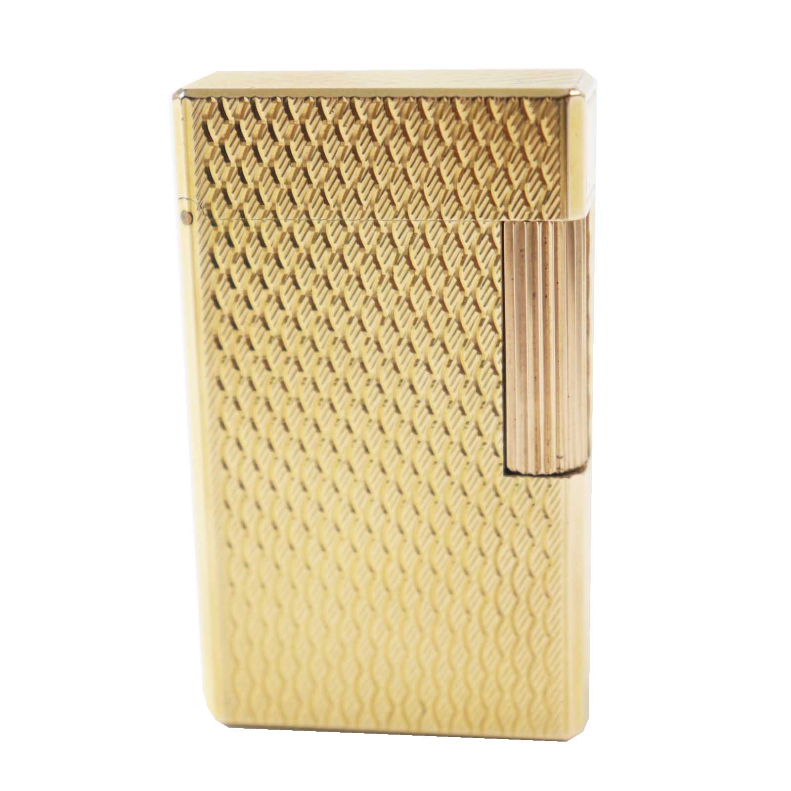 外装美品◎Dupont デュポン ライン1 ロング ローラー式 スクエア型 ウェーブ柄 ガスライター ゴールド フランス製 メンズ 着火不可【中古】