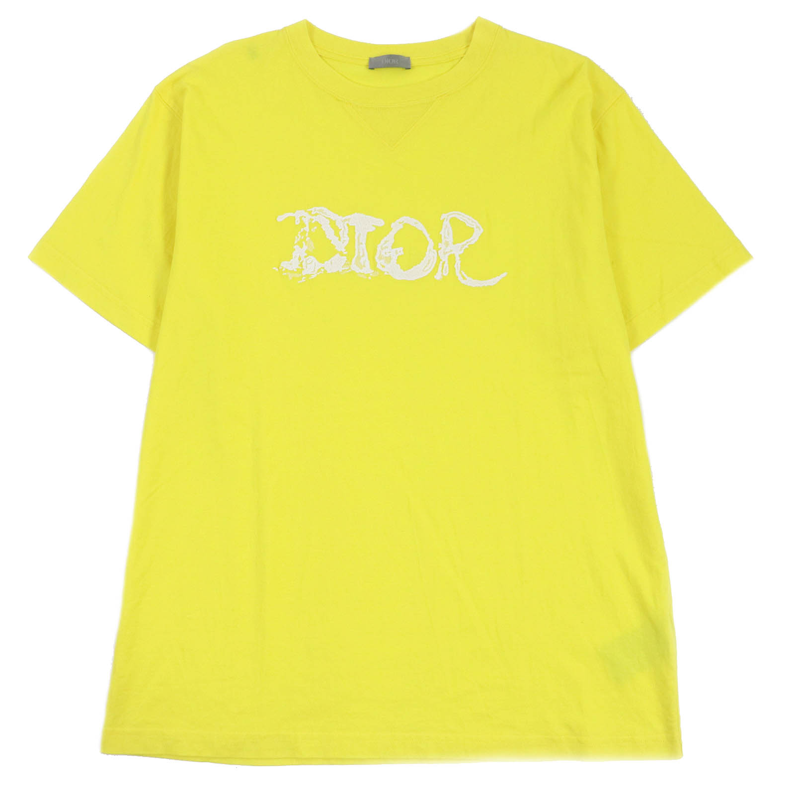 美品□DIOR ディオール オム 21AW 143J685C0677 ピータードイグ コラボ ロゴエンブロイダリー 半袖Ｔシャツ イエロー XL イタリア製 正規品 メンズ【中古】