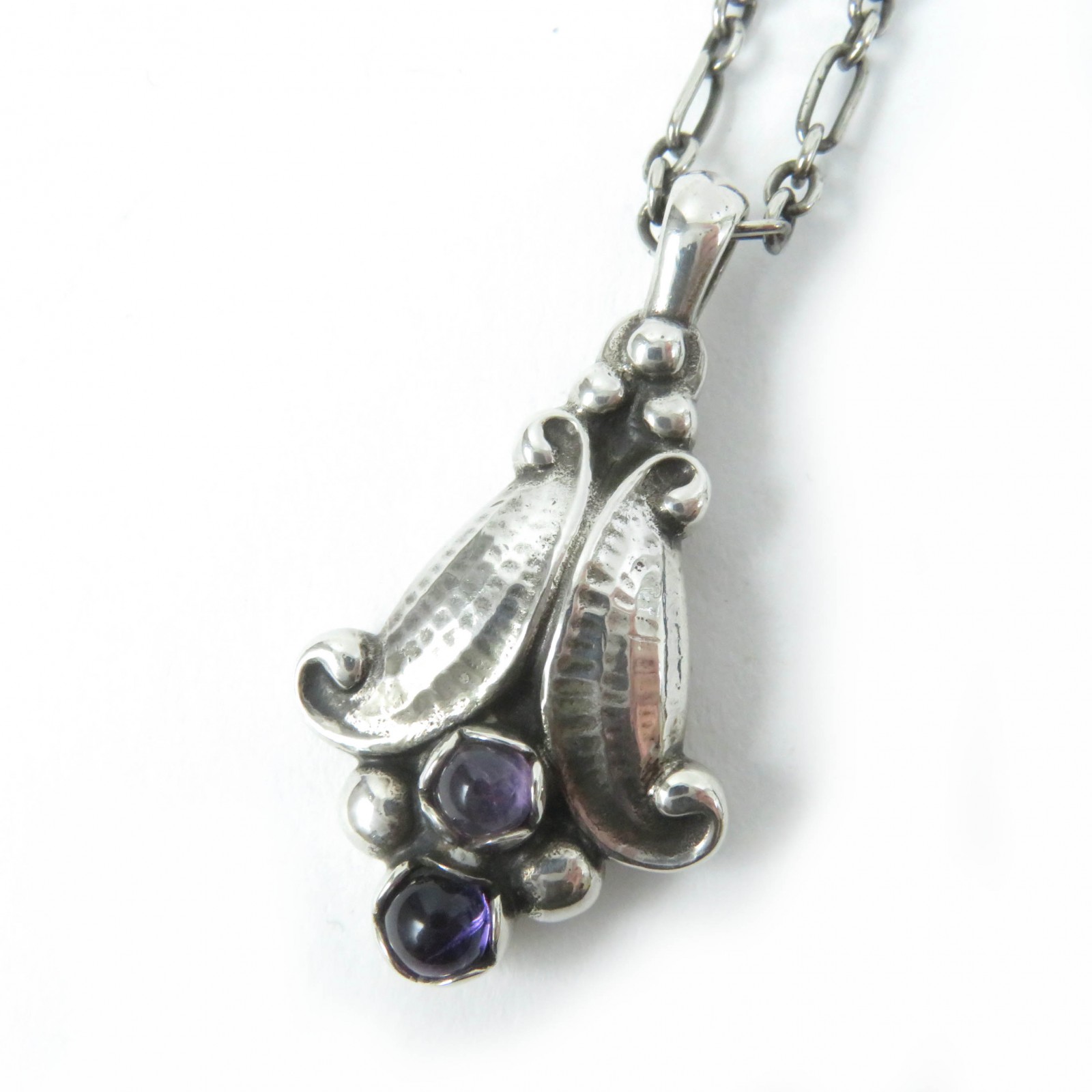 美品☆Georg Jensen ジョージジェンセン 1993 イヤーネックレス 鈴蘭 ペンダント SV925 アメジスト シルバー パープル 重量14.4g レディース【中古】