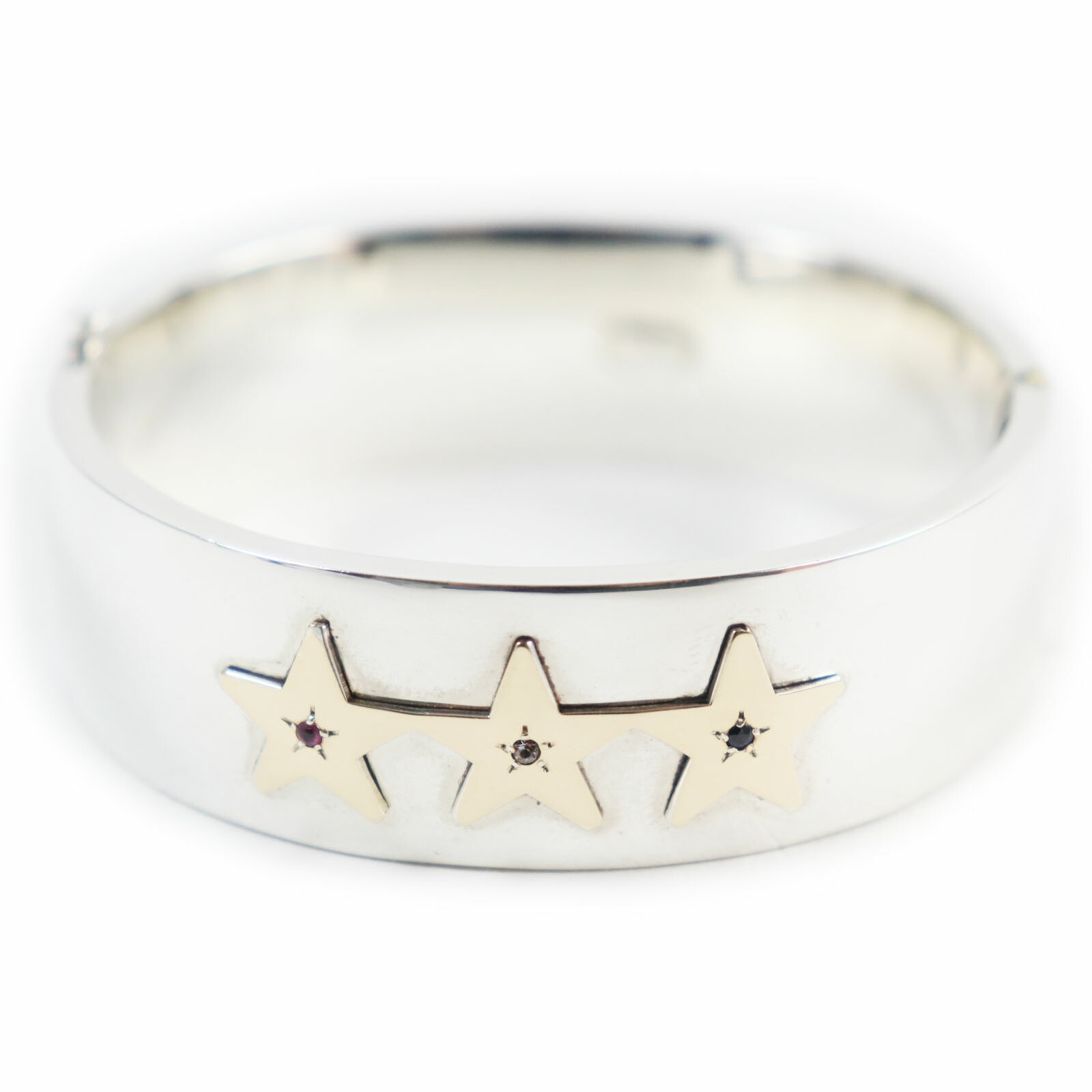 極美品●超希少 TIFFANY&Co. ティファニー 1940s VINTAGE(第二次世界大戦中) 3Star Bangle 3スターバングル ルビー ダイヤ サファイア 星刻印 ブレスレット アクセサリー シルバー ゴールド 総重量36.5g メンズ【中古】