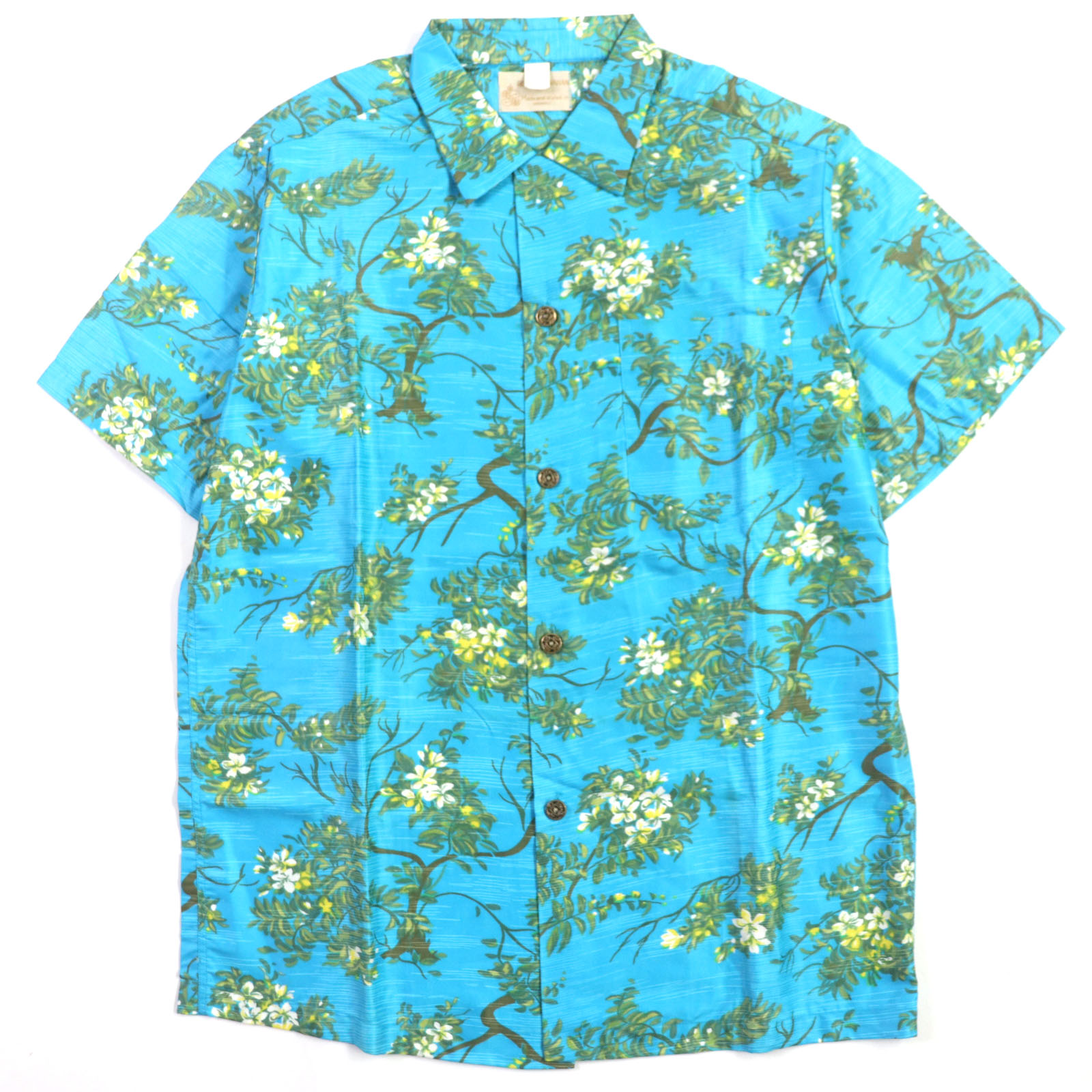 極美品▼ヴィンテージ ROYAL HAWAIIAN ロイヤルハワイアン コットン100% 古銭ボタン 花柄 ショートスリーブ アロハシャツ 半袖シャツ ライトブルー M メンズ【中古】