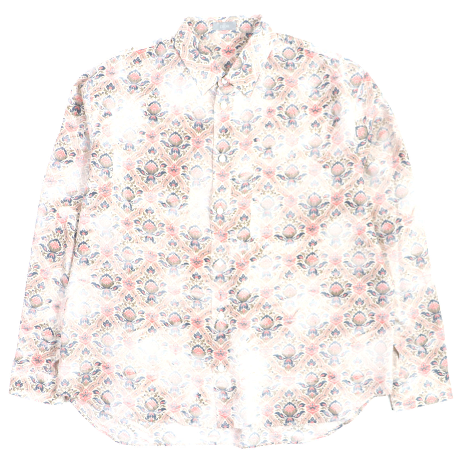 極美品▼DIOR ディオール オム 21SS 183C511A5135 アモアコ・ボアフォ シルク100% 総柄 ロゴ入りボタン ロングスリーブ 長袖シャツ ピンク系 43 イタリア製 正規品 メンズ【中古】