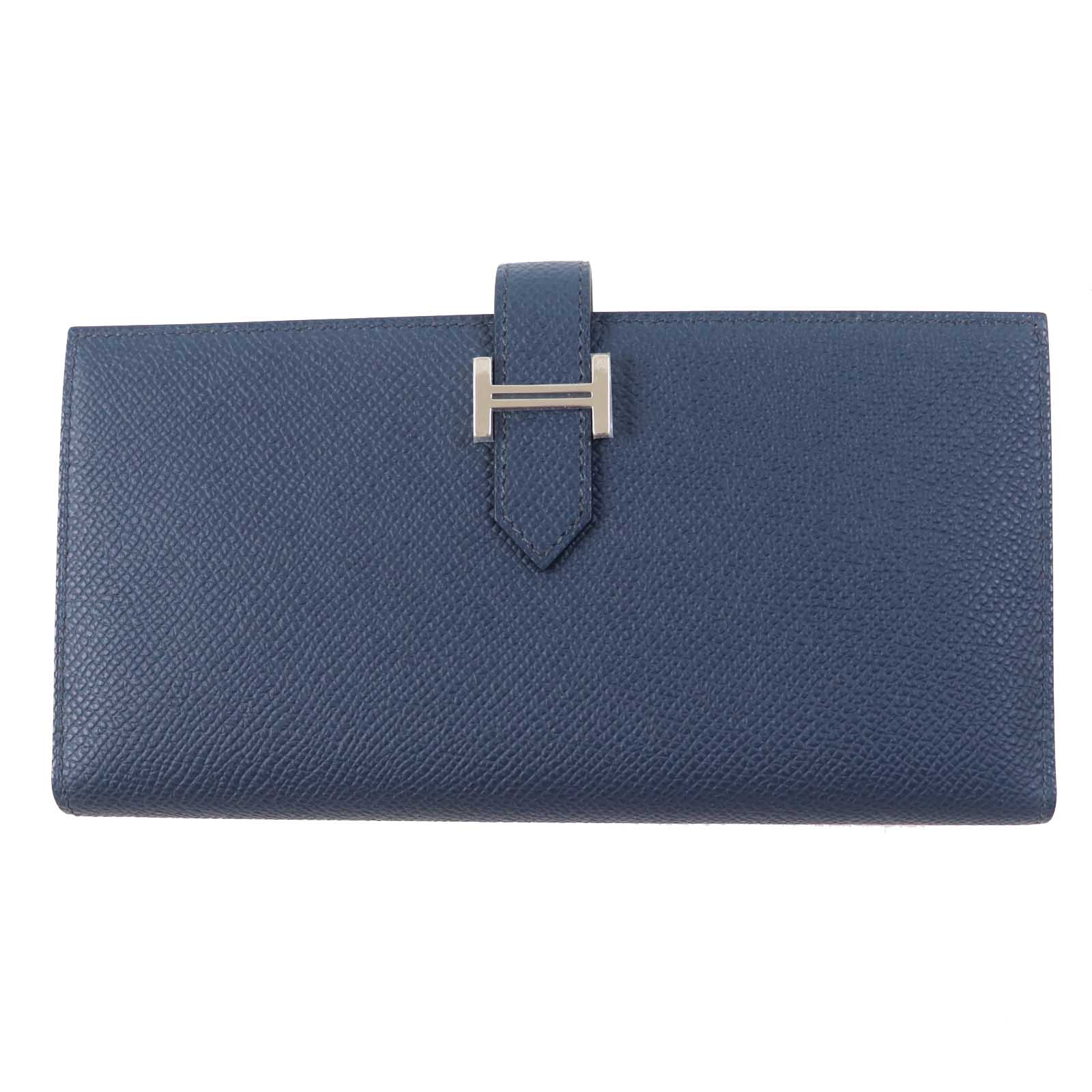 未使用品◎HERMES エルメス ベアンスフレ ヴェルソ ブルードプリュス／ヴェールフィズ シルバー金具 ヴォーエプソン 長財布 W刻印 箱付き イタリア製 正規品 レディース【中古】
