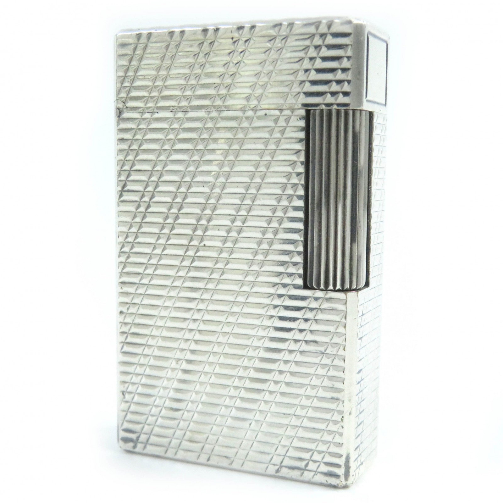 外装良品△Dupont デュポン ライン1 ロング 総柄 スクエア ローラー式 ガスライター 喫煙グッズ シルバー フランス製 メンズ 着火不可【中古】