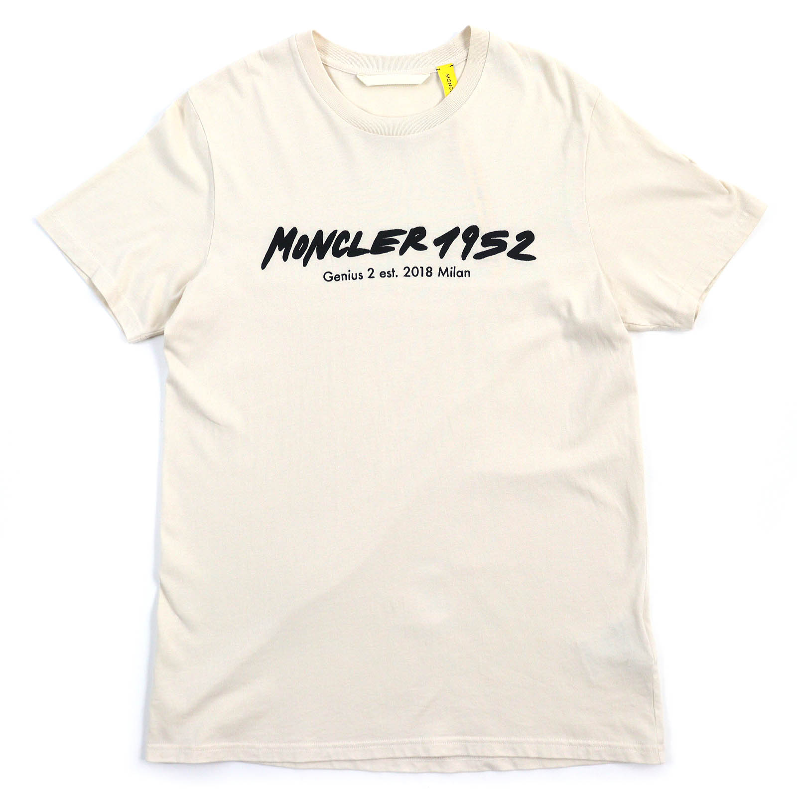極美品△MONCLER GENIUS 2 モンクレール ジーニアス 2 MONCLER1952 エンブロイダリー コットン100％ ロゴワッペン 半袖Ｔシャツ ライトベージュ ブラック L 正規品 メンズ【中古】