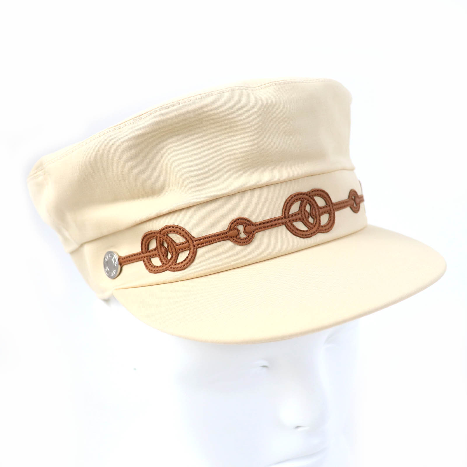美品☆HERMES エルメス カーブル・クリケティス レザー切替 セリエ金具 キャスケット ベージュ 56 保存袋付き フランス製 正規品 レディース【中古】