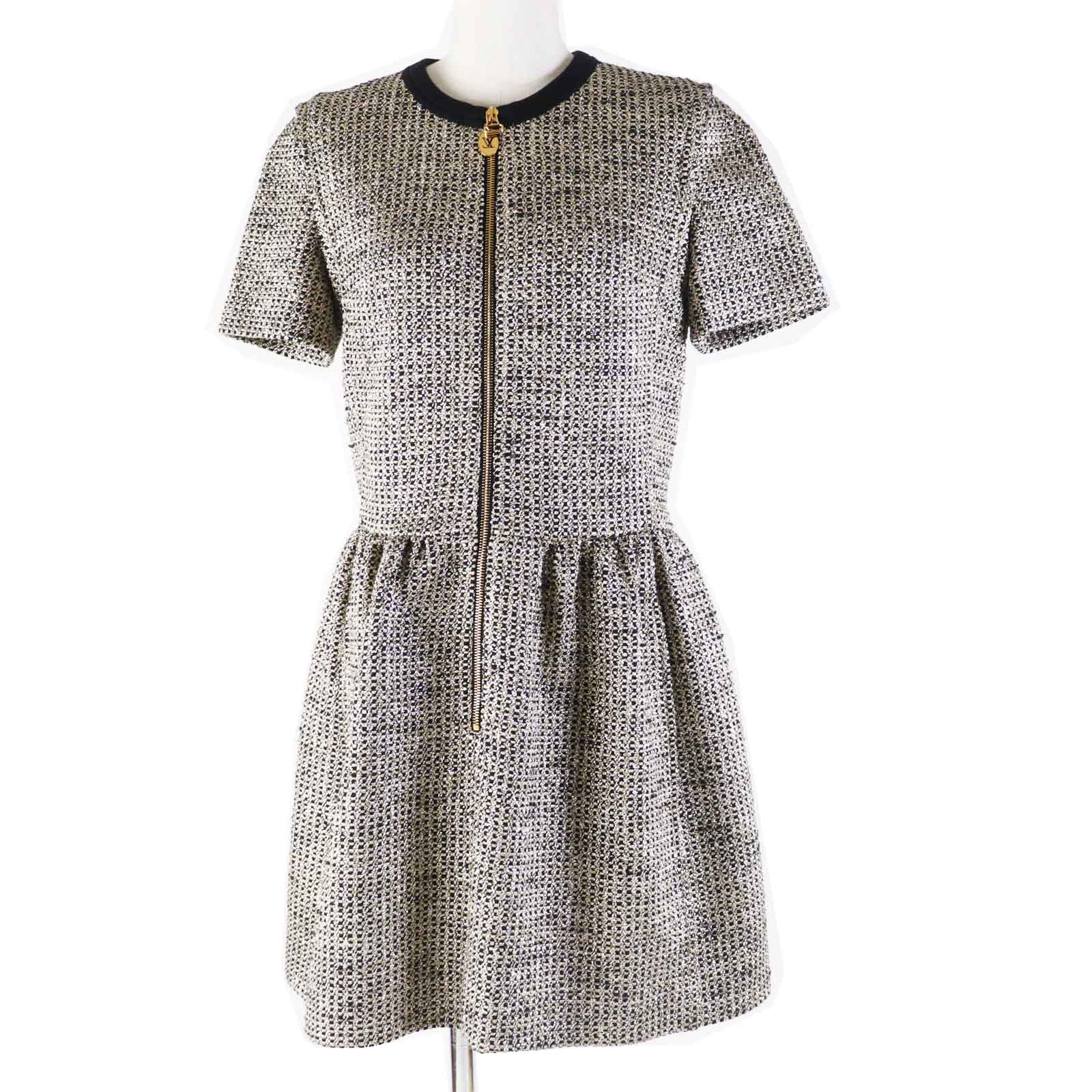 極美品◎LOUIS VUITTON ルイヴィトン 23SS 1AAYVW ジップアップ ルレックス ツイードドレス／半袖 ワンピース ブラック ゴールド 38 イタリア製 正規品 レディース【中古】｜衣類＆ブランドリサイクル GREEN