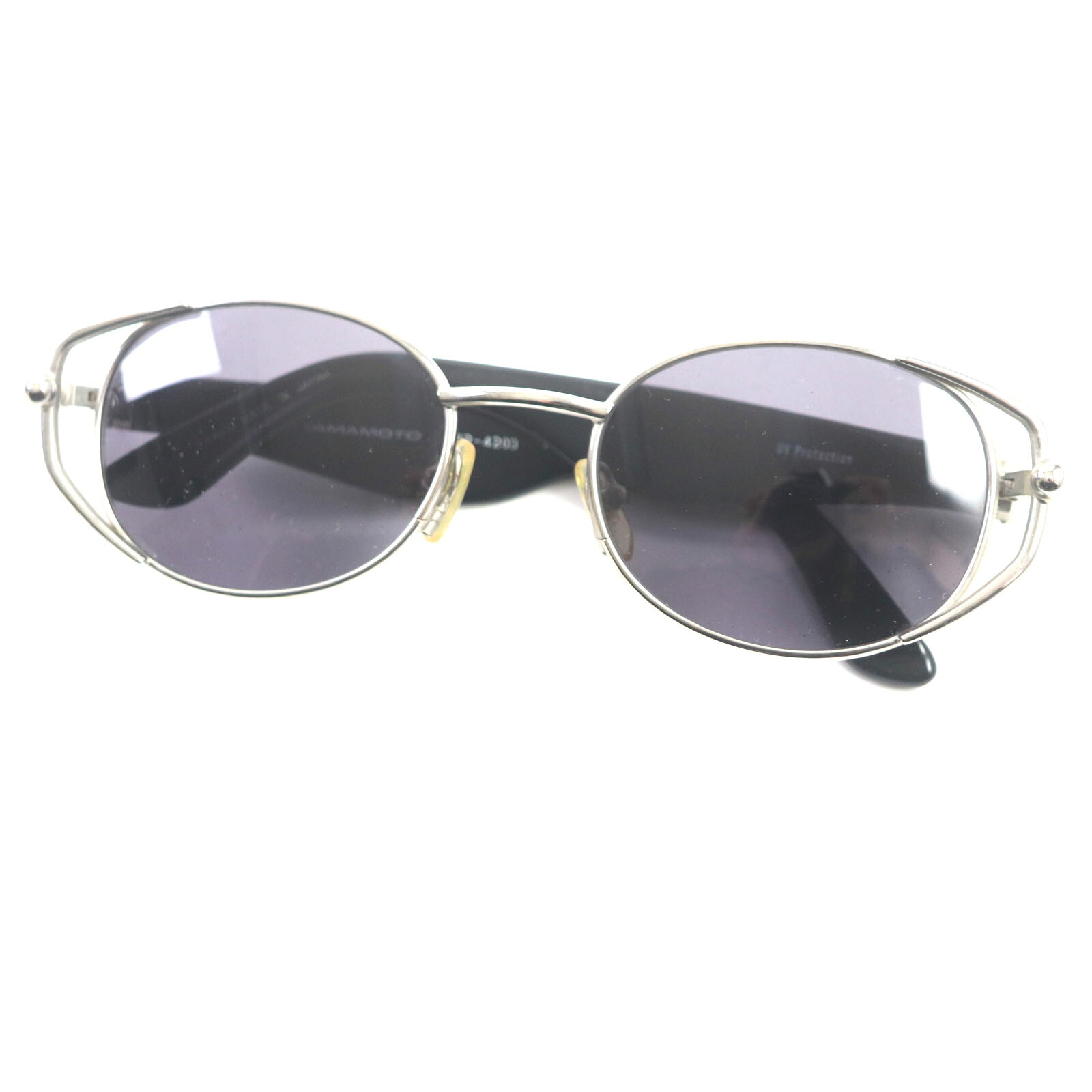 良品▼Yohji Yamamoto ヨウジヤマモト ヴィンテージ 52-4203 90S オーバル アイウェア サングラス シルバー ブラック ケース付き 日本製【中古】