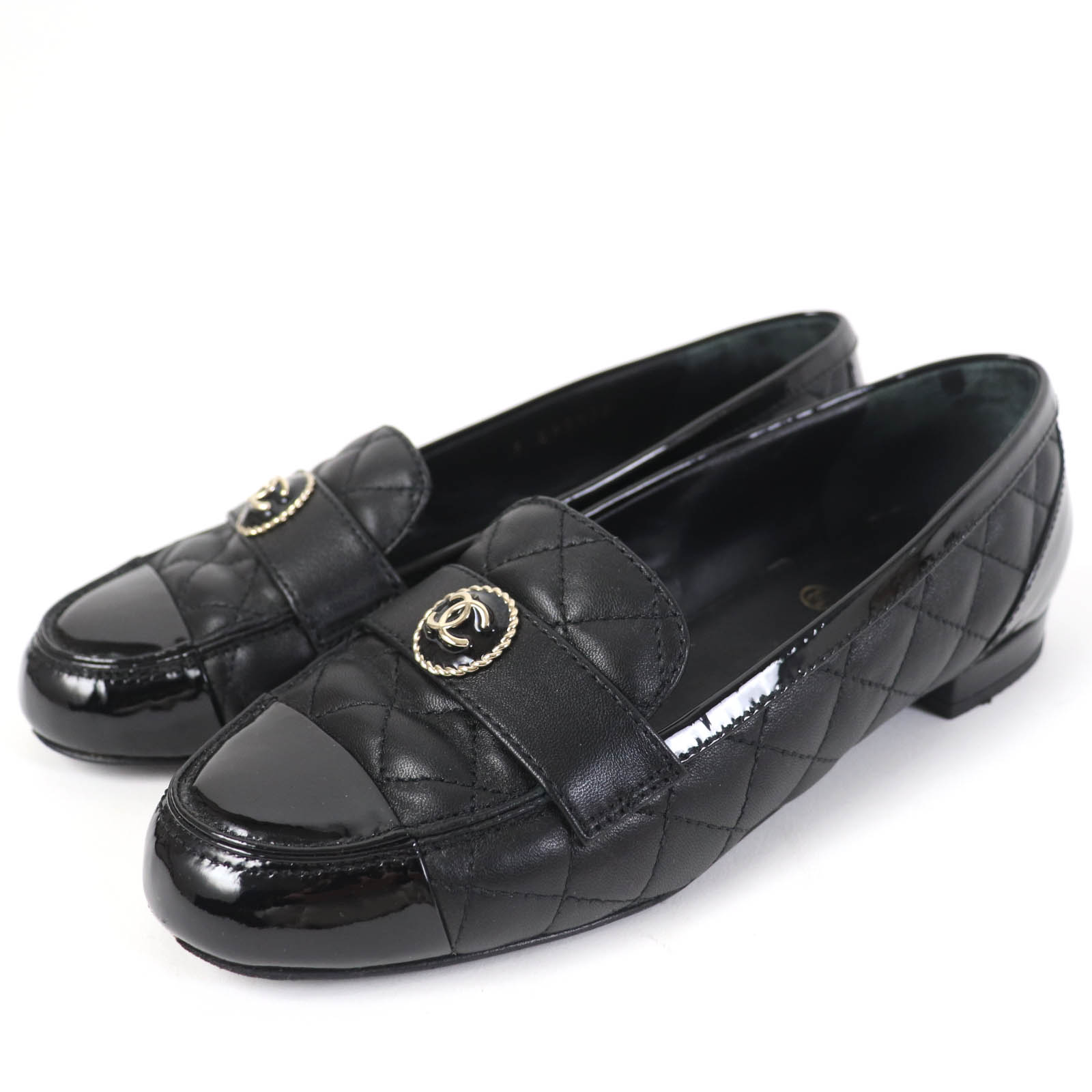 美品☆CHANEL シャネル 23B G45122 ココマーク マトラッセ なめし革 専売特許なめし革 滑っこいパンプス バレーシューズ 黒いこと 36.5 箱・保護すること袋付き添い人 イタリア製 レディース【中古】