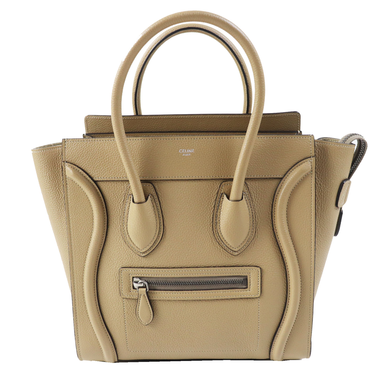 極美品◎CELINE セリーヌ 18979 ラゲージ マイクロ ショッパー デューン（ベージュ） ドラムドカーフスキン ハンドバッグ イタリア製 レディース【中古】 104,060円