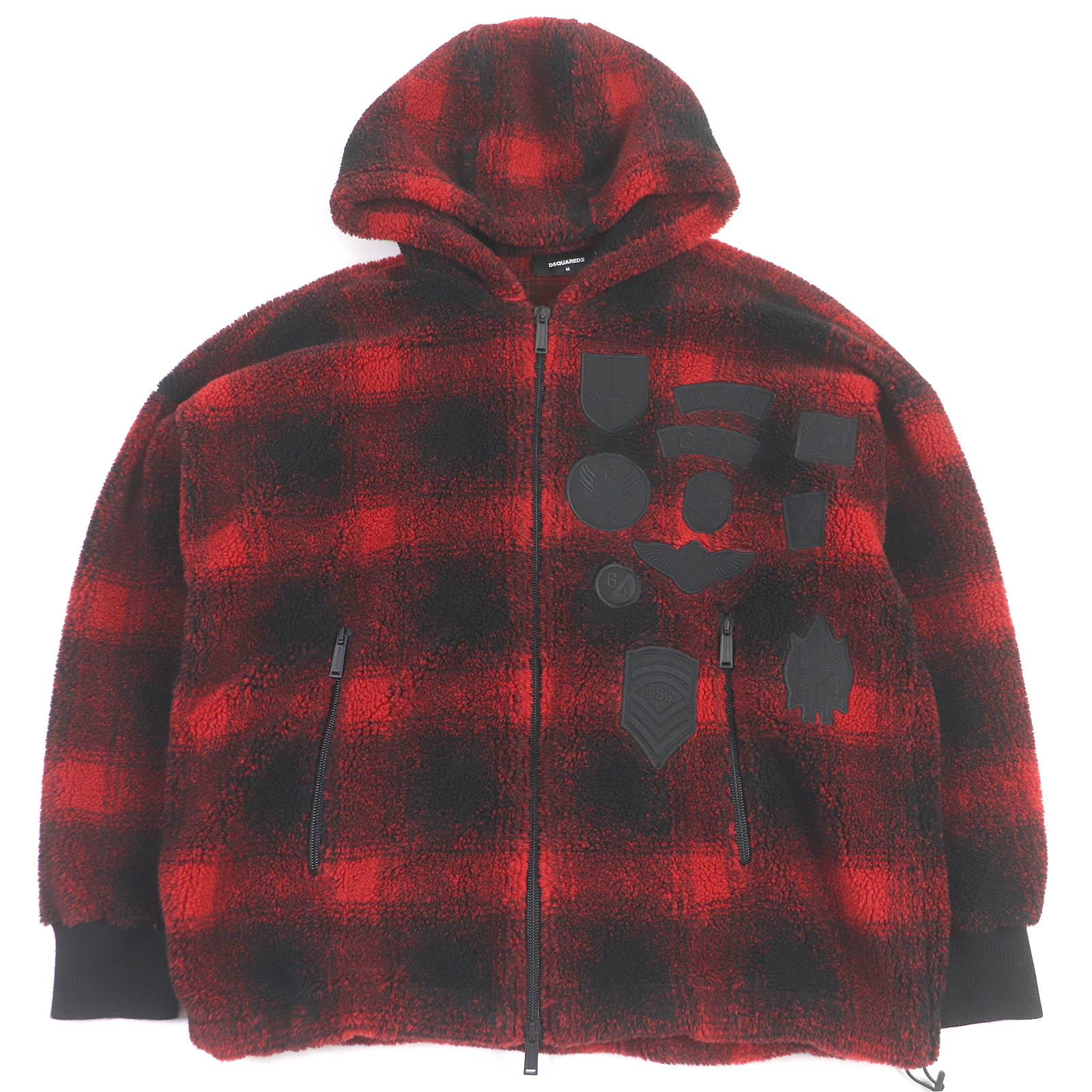 極美品□DSQUARED2 ディースクエアード 21AW S74HG0110 CHECK PATCH ZIP HOODIE バッファローチェック ボアフリースジャケット ブルゾン レッド ブラック M イタリア製 正規品 メンズ【中古】|衣類&ブランドリサイクル GREEN