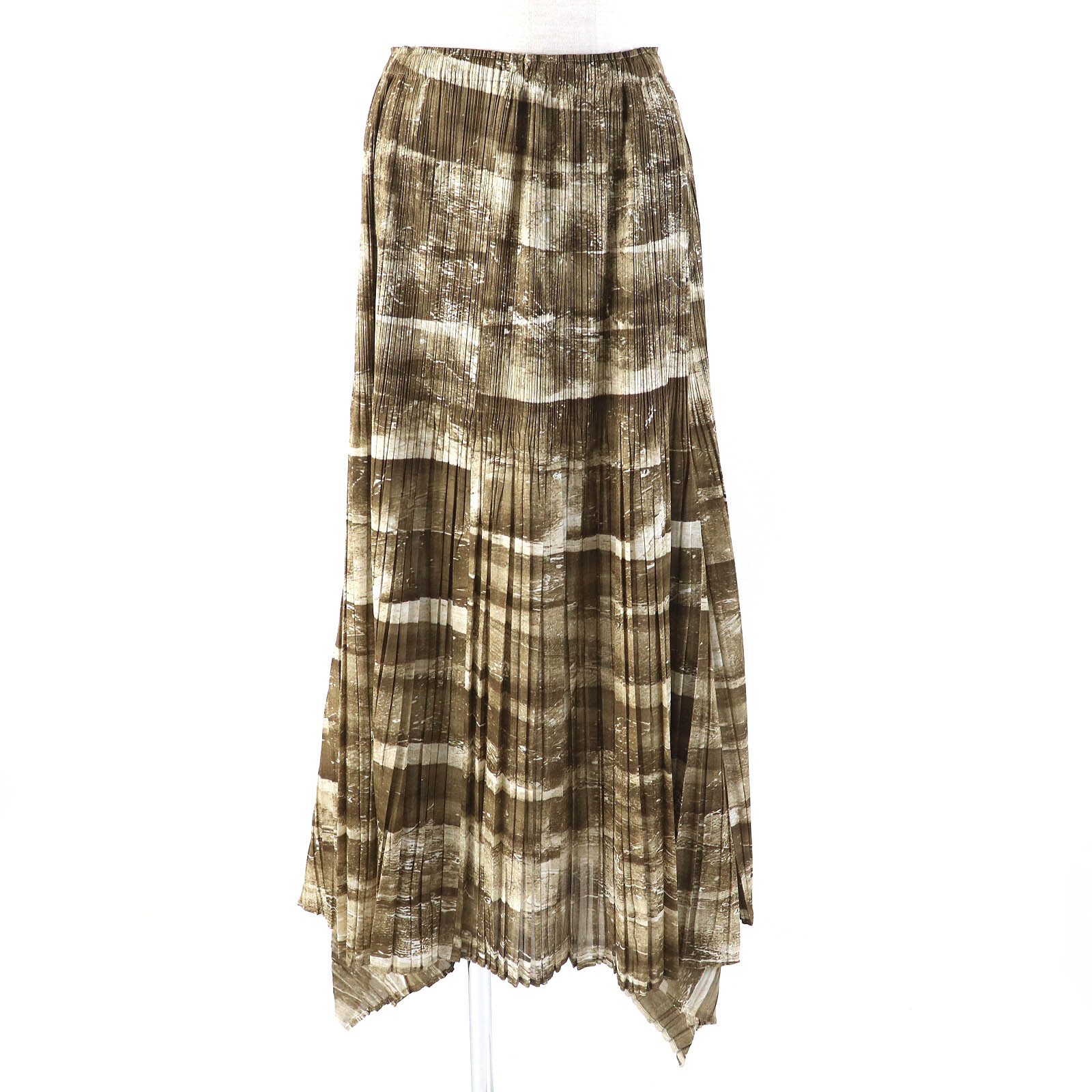 極美品△PLEATS PLEASE プリーツプリーズ イッセイミヤケ PP31-JG924 グラフィックプリント 裾変形デザイン スカート ブラウン系 4 日本製 正規品 レディース オススメ◎【中古】｜衣類＆ブランドリサイクル GREEN