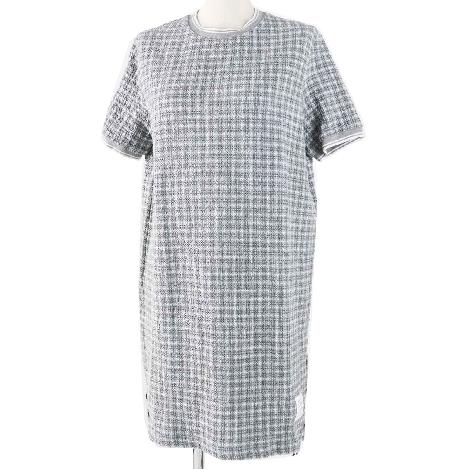 極美品◎THOM BROWNE トム赤銅色 24SS FJD105A 照合のしるし柄 ツィード 半袖 衣装 薄墨色 白いこと 40 イタリア製 置き目品 レディース【中古】