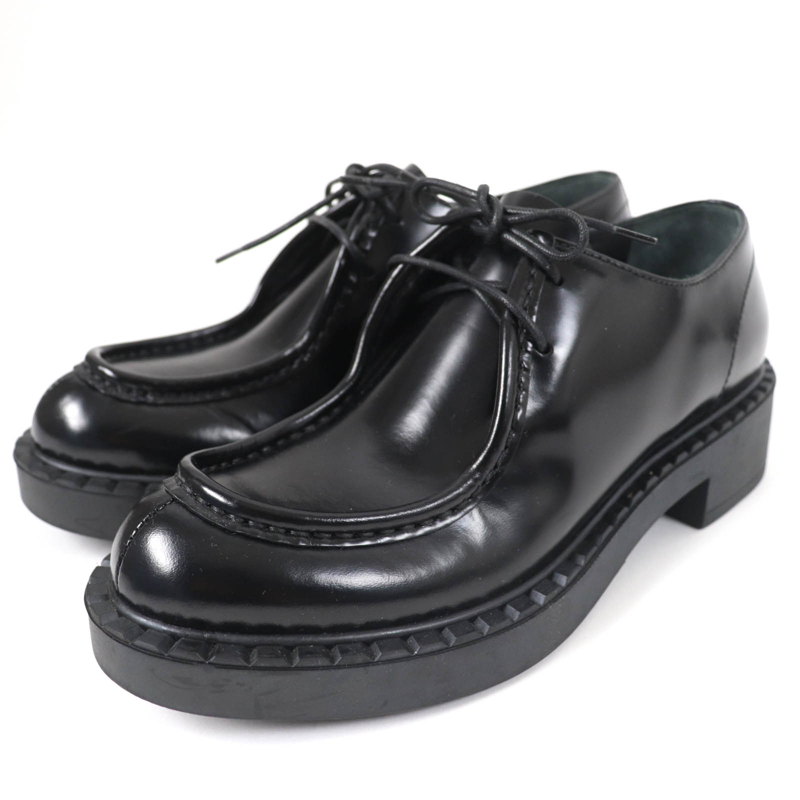 美品☆PRADA プラダ 1E249N スピード競技引きあげる ブラッシュドレザー なめし革シューズ 黒いこと 36.5 箱・保護すること袋付き添い人 イタリア製 レディース【中古】