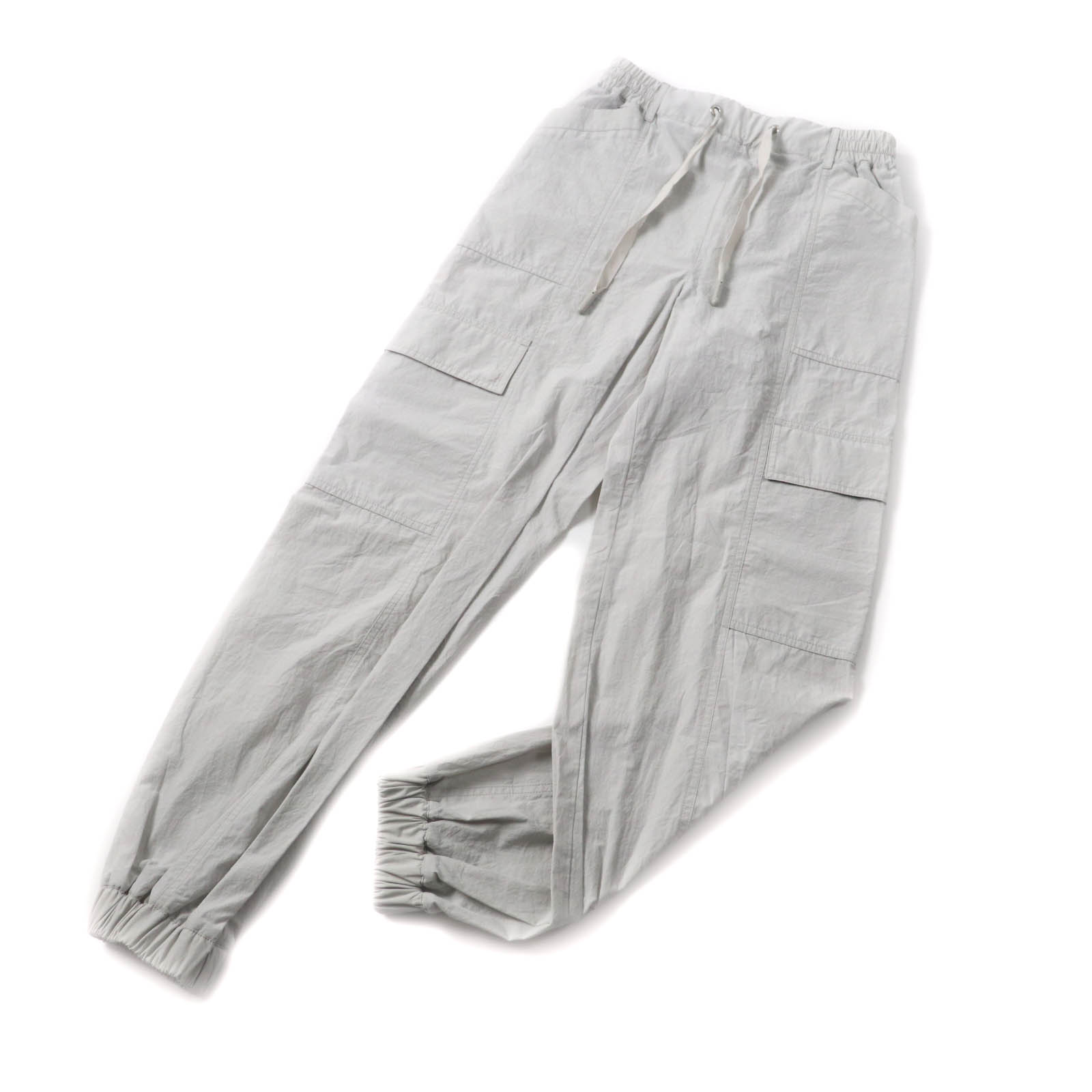 極美品★MONCLER モンクレール 2022年製 PANTALONE コットン100％ ロゴパッチ付 カーゴパンツ ボトムス ライトグレー 38 正規品 レディース【中古】