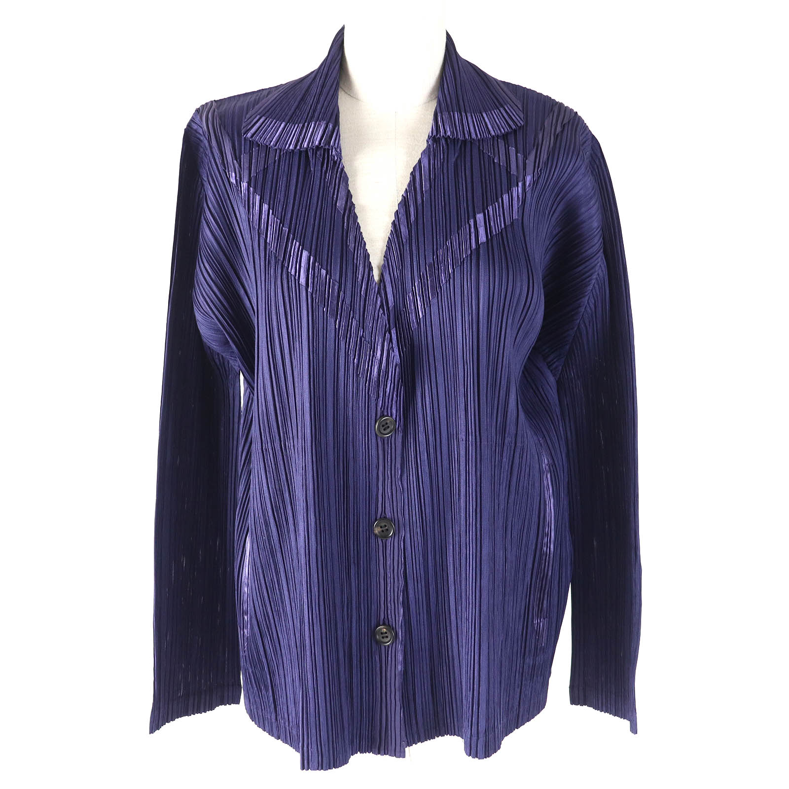 極美品△PLEATS PLEASE プリーツプリーズ イッセイミヤケ PP91-JO665 ドット柄 長袖 カーディガン ブルー 3 日本製 正規品 レディース 極美品△PLEATS PLEASE プリーツプリーズ イッセイミヤケ PP91