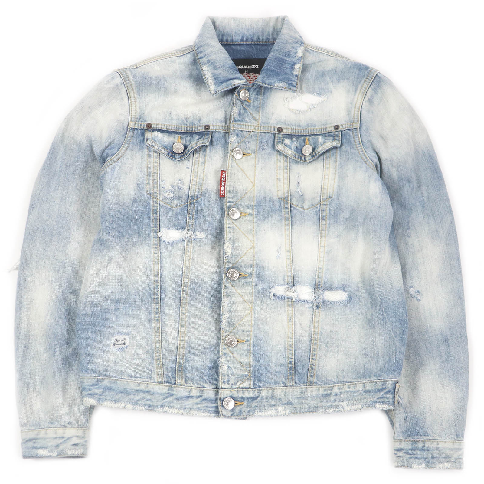 美品□DSQUARED2 ディースクエアード 20SS S71AN0164 Dan Jean Jacket レインボー バックロゴ刺繍 クラッシュ デニムジャケット ジージャン インディゴブルー 44 イタリア製 正規品 メンズ【中古】