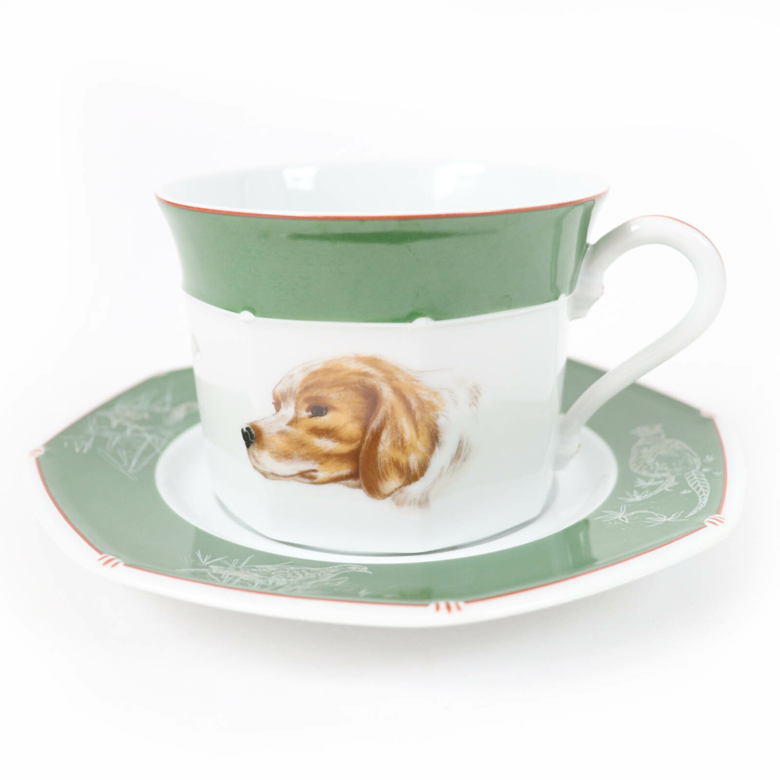 HERMES プレートとマグカップ  English setter Vintage Hermes Paris Mug Cup English Setter Dog Green Porcelain
