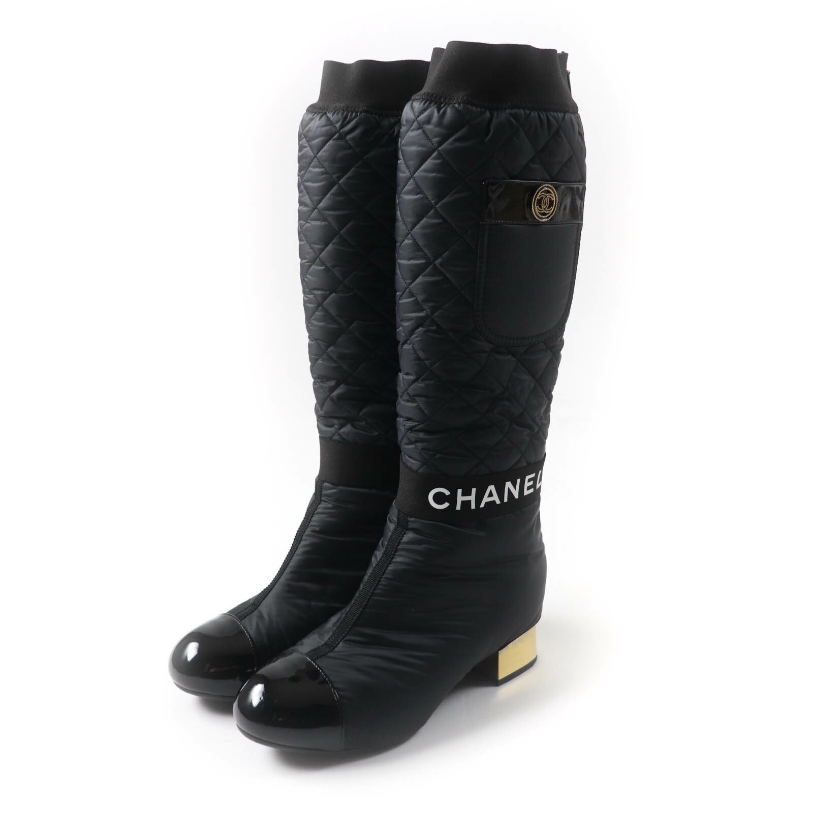 完売レア　激安　CHANEL シャネル　2way ロングブーツ　ココマーク 美品】シャネル ロングブーツ ムートン ココマーク レザー 黒