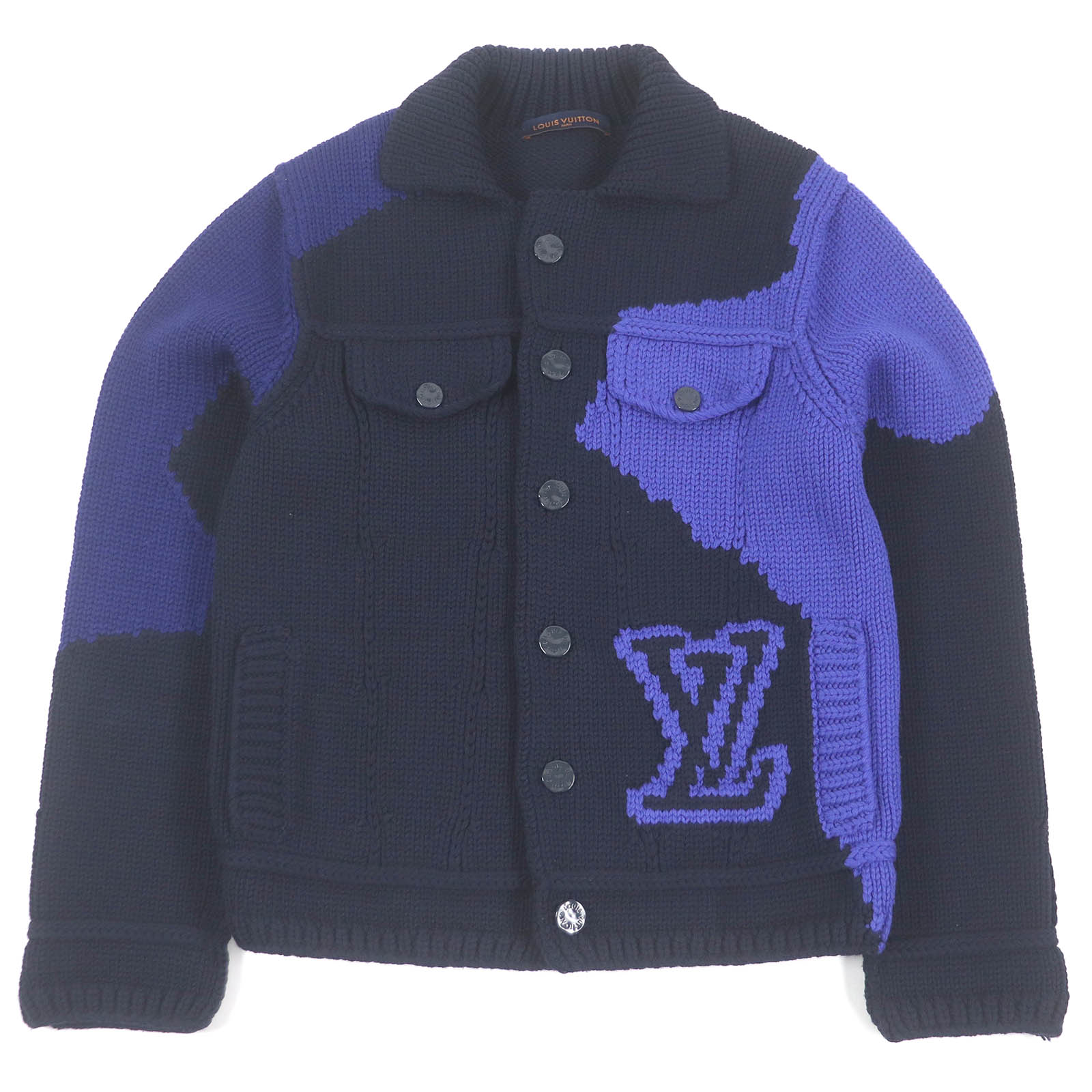 極美品□LOUIS VUITTON ルイヴィトン 20AW ウール100% ヴァージルアブロー LVロゴ インタルシアボタン ニットジャケット ネイビー XL イタリア製 正規品 メンズ【中古】|衣類&ブランドリサイクル GREEN
