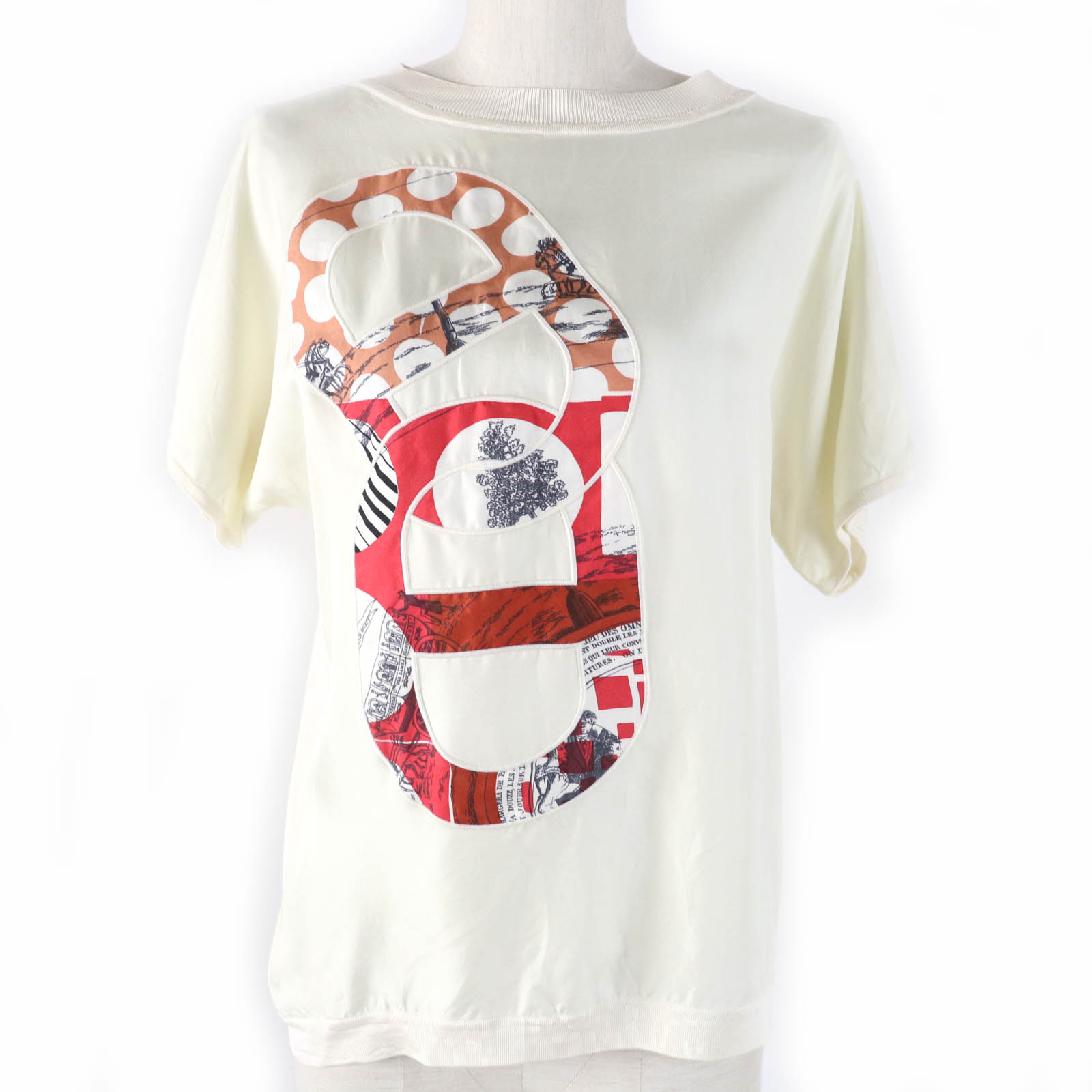 美品☆HERMES エルメス 22SS 2E2826DS シルク100％ ツイルレーヌ シェーヌダンクル 半袖ニット アイボリー 34 イタリア製 レディース【中古】