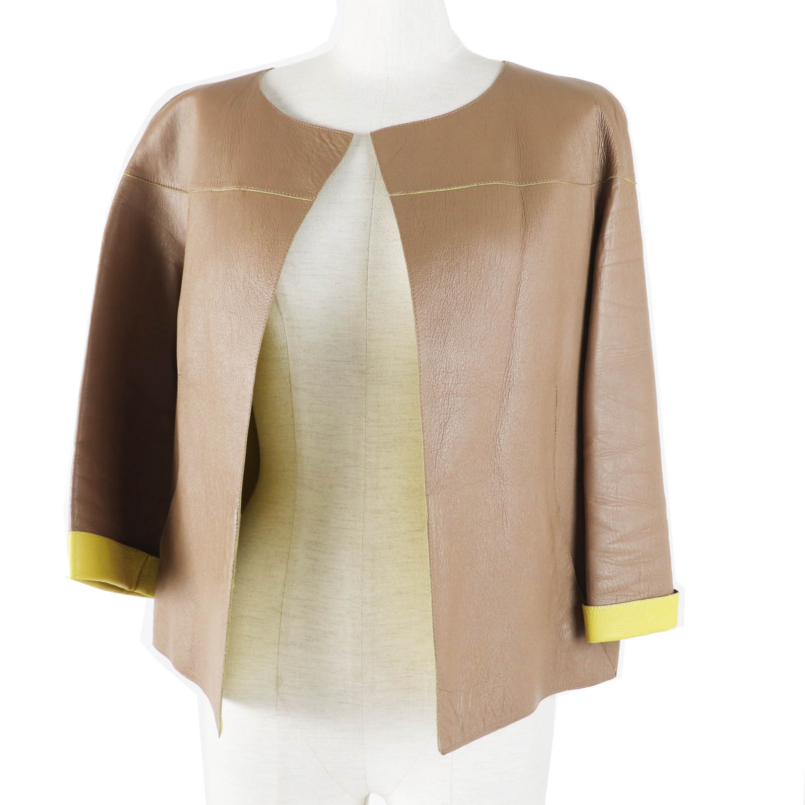 美品◎MARNI マルニ IMXD22RYOLA175 子ヒツジなめし革 バイ色つや 否色つや上衣 ベージュ 黄色 38 イタリア製 置き目品 レディース【中古】